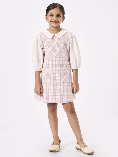 Ed-a-Mamma Pink & Off White Cotton Regular Fit Checks Dress-image-28