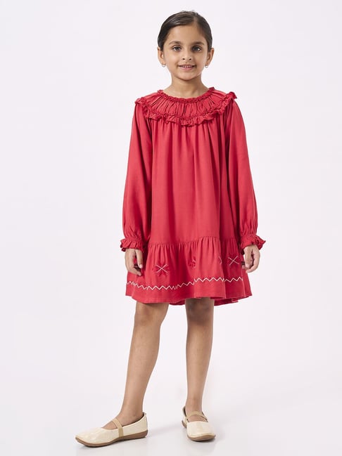 Ed-a-Mamma Red Cotton Regular Fit Embroidered Dress-image-20