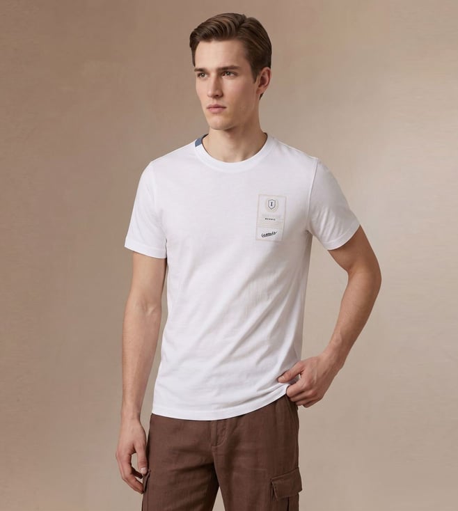Iconic Men White Graphic Print Regular Fit Pure Cotton T-Shirt