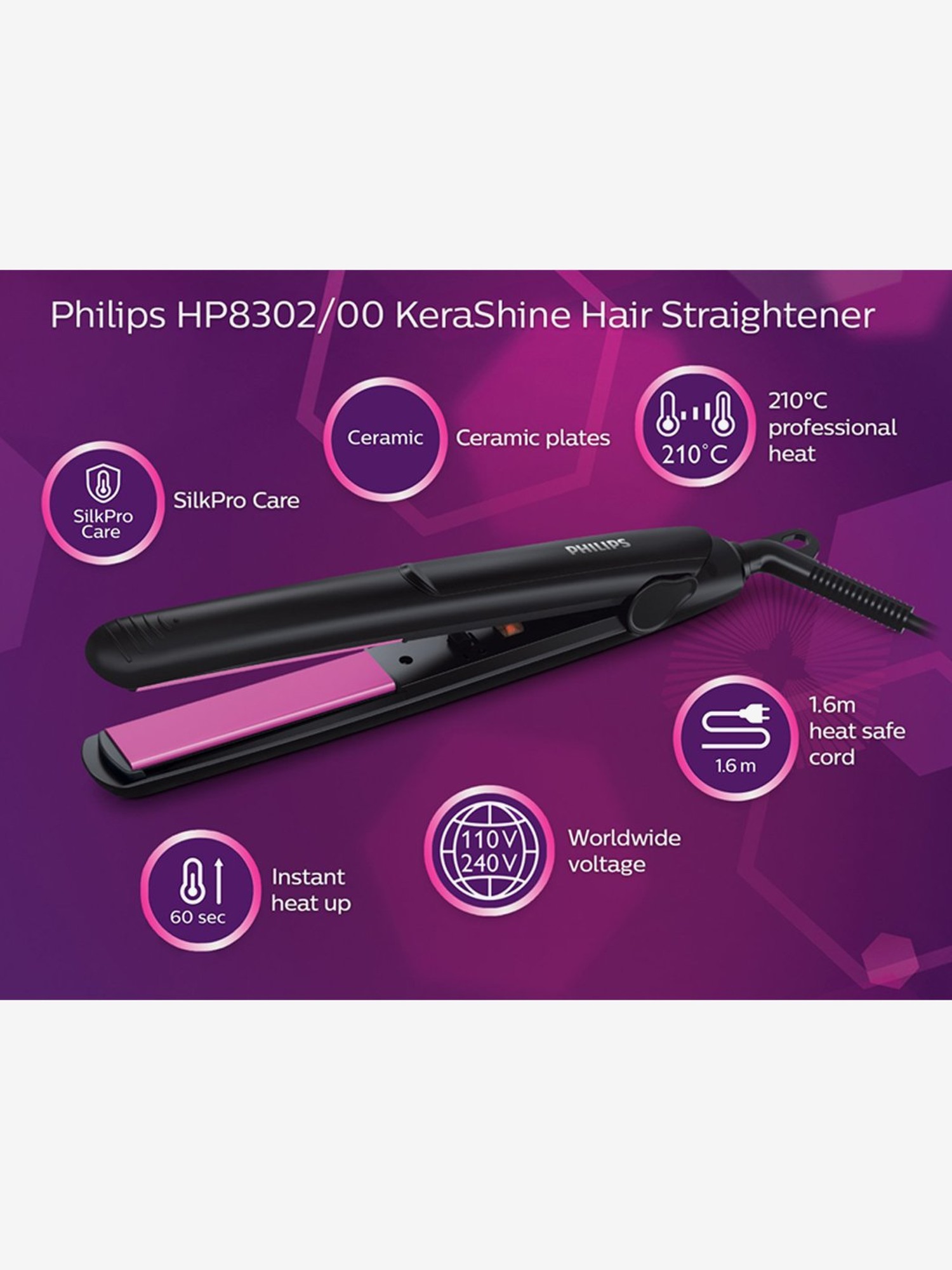 Buy Philips HP8302/06 Compact Hair Straightener (Black/Pink) Online at best  price at TataCLiQ