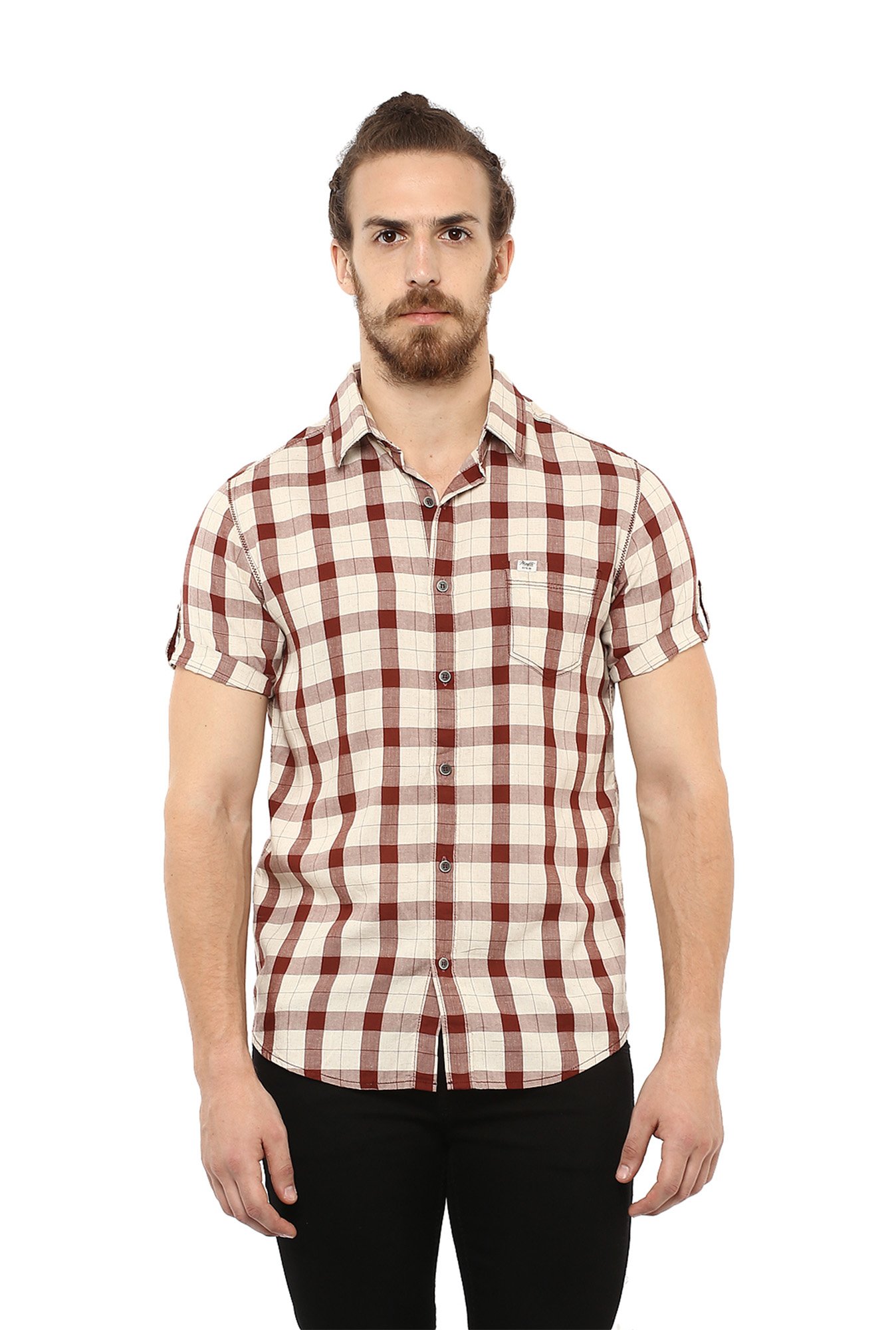 Maroon Half Sleeves Checks Shirt 