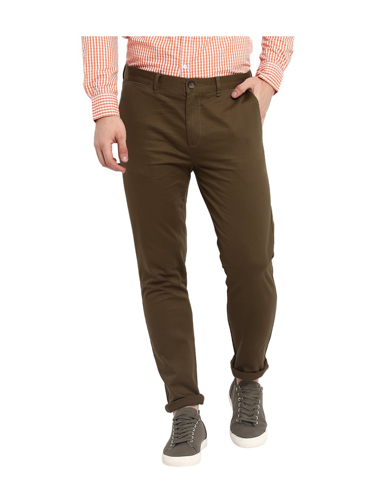 Buy Peter England Khaki Slim Fit Trousers for Men Online  Tata CLiQ
