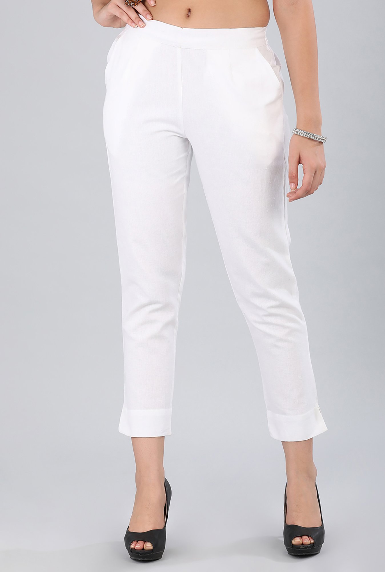 Buy White Ankle Length Trousers Online Aurelia, 43% OFF