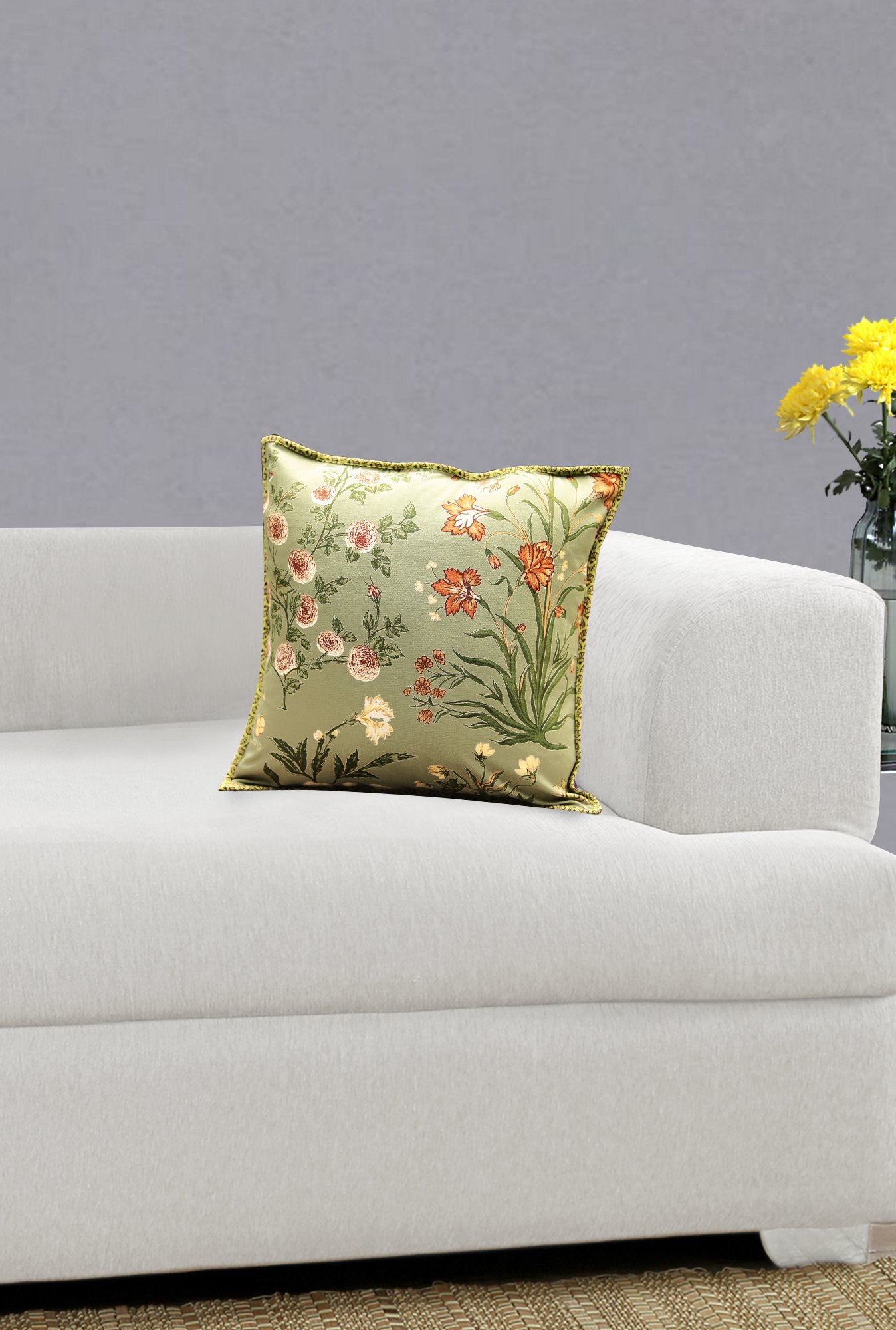Buy The Shop Green Yellow Floral Cotton Cushion Cover Online At