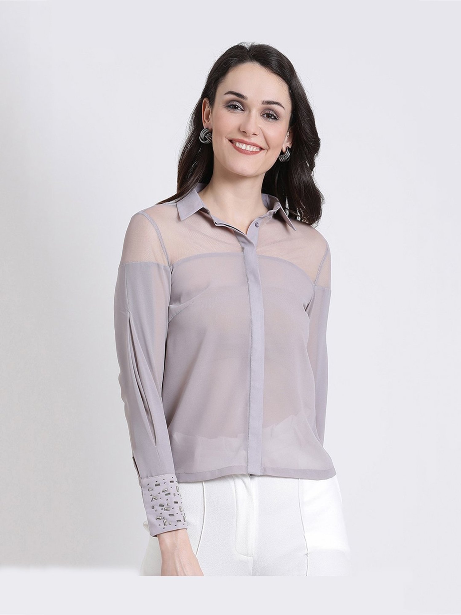 KAZO Women Embellished Casual Beige Shirt - Buy KAZO Women Embellished  Casual Beige Shirt Online at Best Prices in India