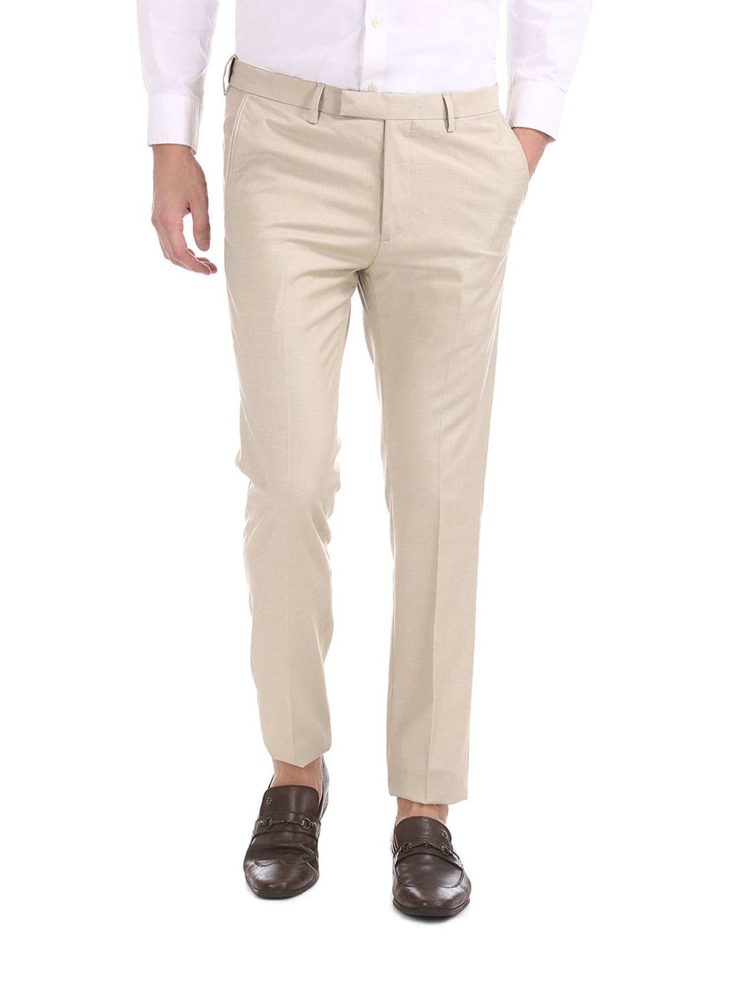 Buy MALENO Slim Fit Men Solid Textured Cream Trouser at Amazonin