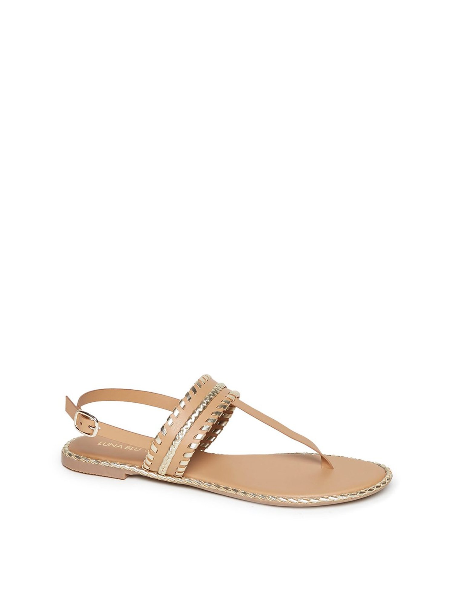 Buy LUNA BLU by Westside Light Tan T-Strap Sandals For Women Online At ...