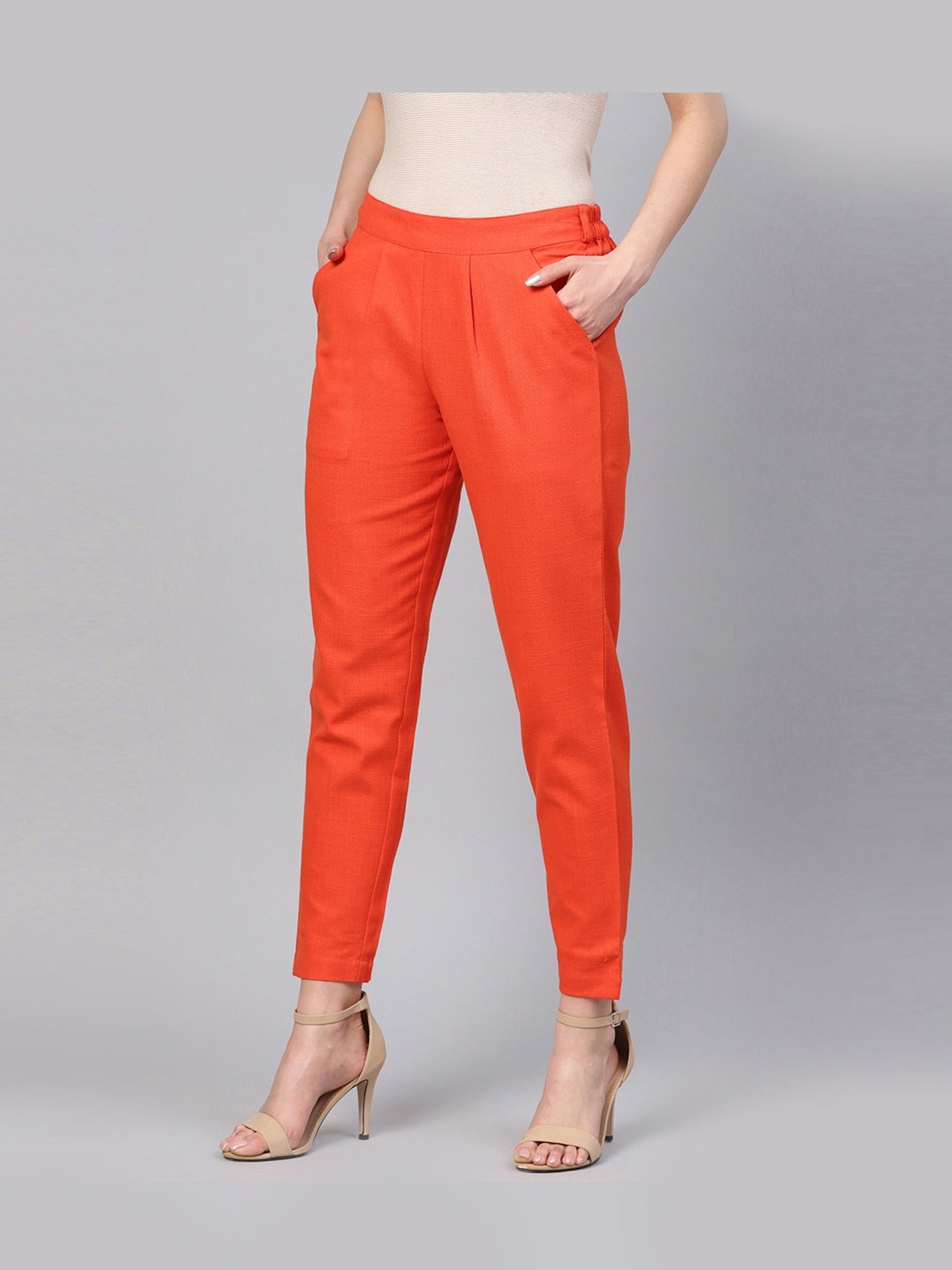 Buy Jaipur Kurti Orange Cotton Pants 