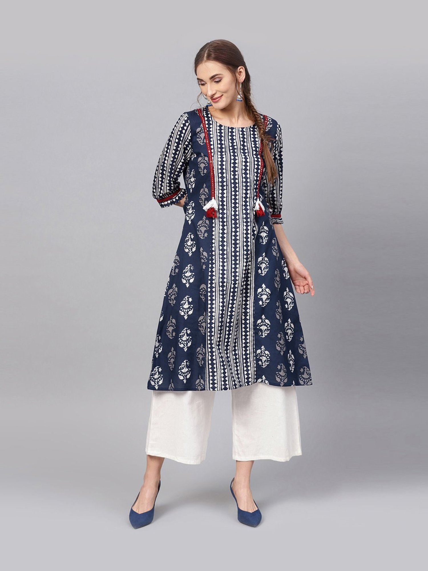 Medium Navy Blue A Line Printed Cotton Kurti at Rs 425/piece in Jaipur