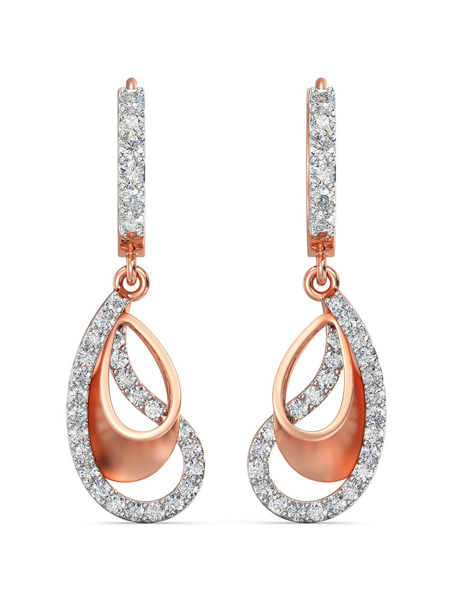 Pavé + Round Diamond Drop Huggies | Gold diamond drop earrings, Diamond  drop earrings simple, Gold earrings designs