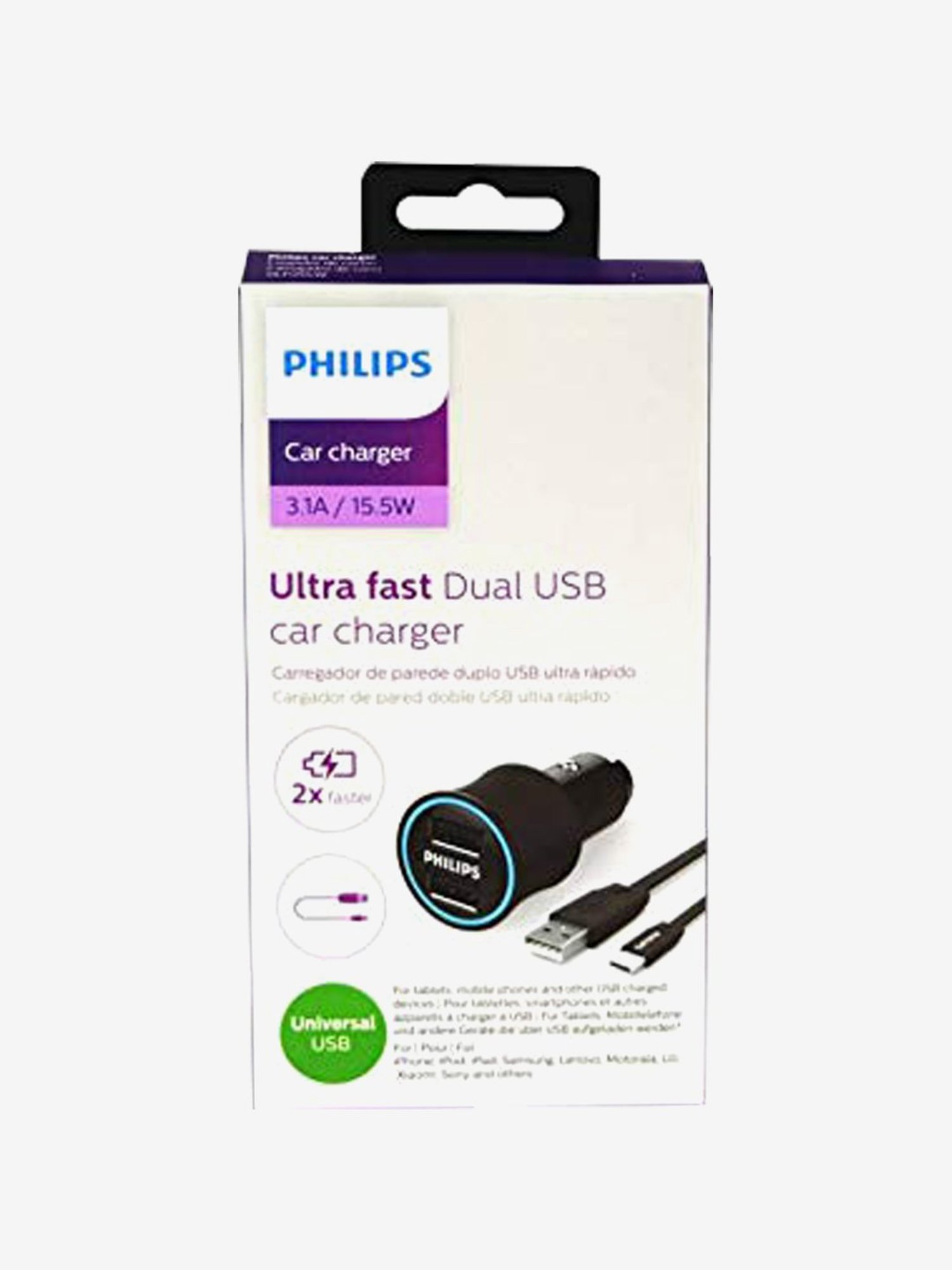 Buy Philips DLP2553C Dual USB Ultra Fast Car Charger (Black) Online At Best  Price @ Tata CLiQ