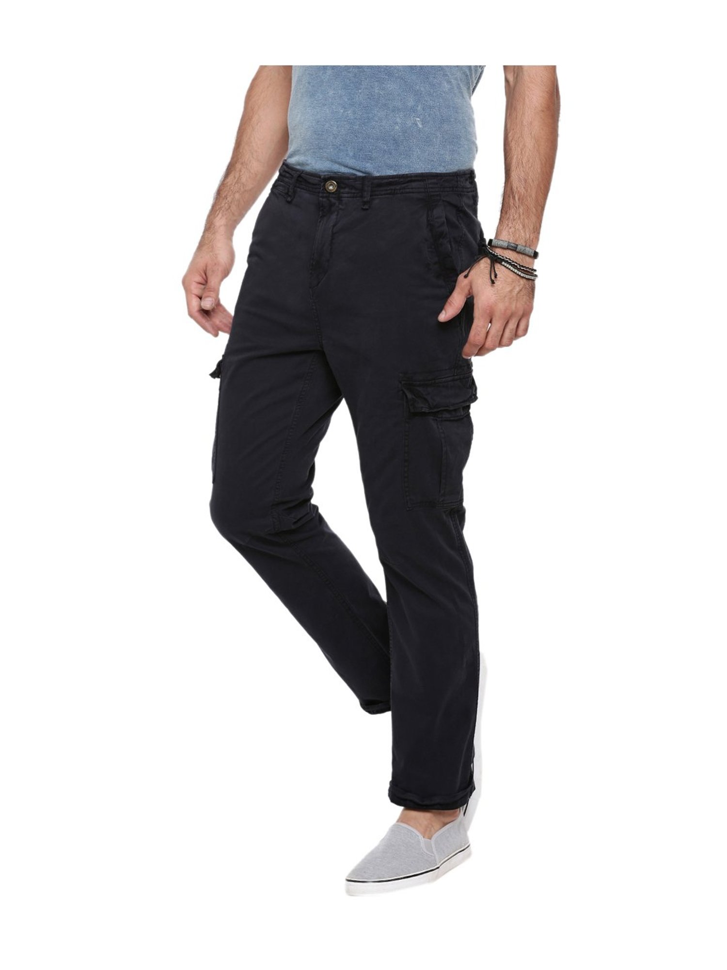 Buy Hubberholme Mens Cotton Slim Fit Solid Cargos Casual Trousers with  Cargo Pockets Black 30 at Amazonin