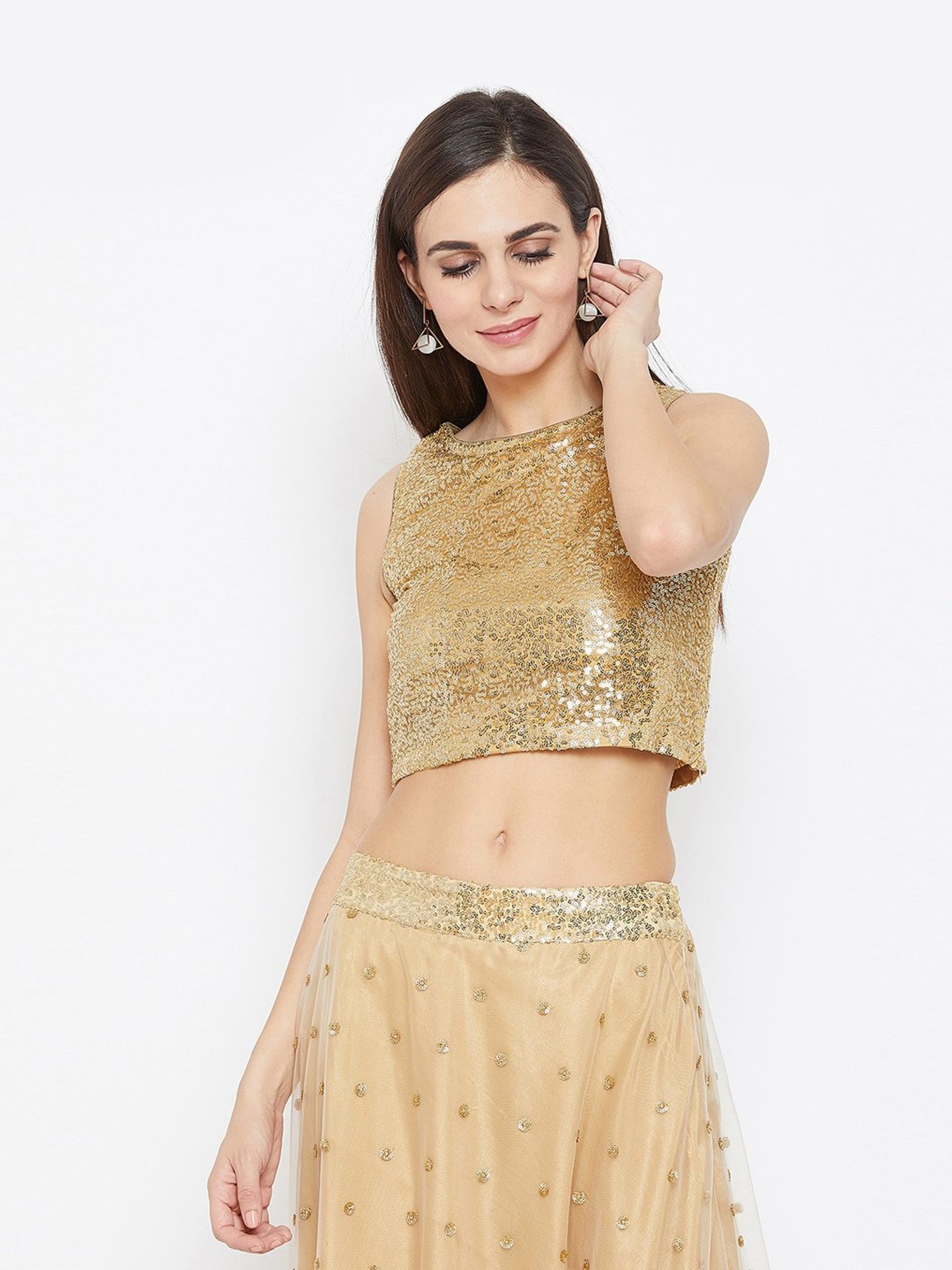 Buy Gajra Gang Neemrana Gold Crop top Skirt & Dupatta GGLEH52 (Set of 3)  Online