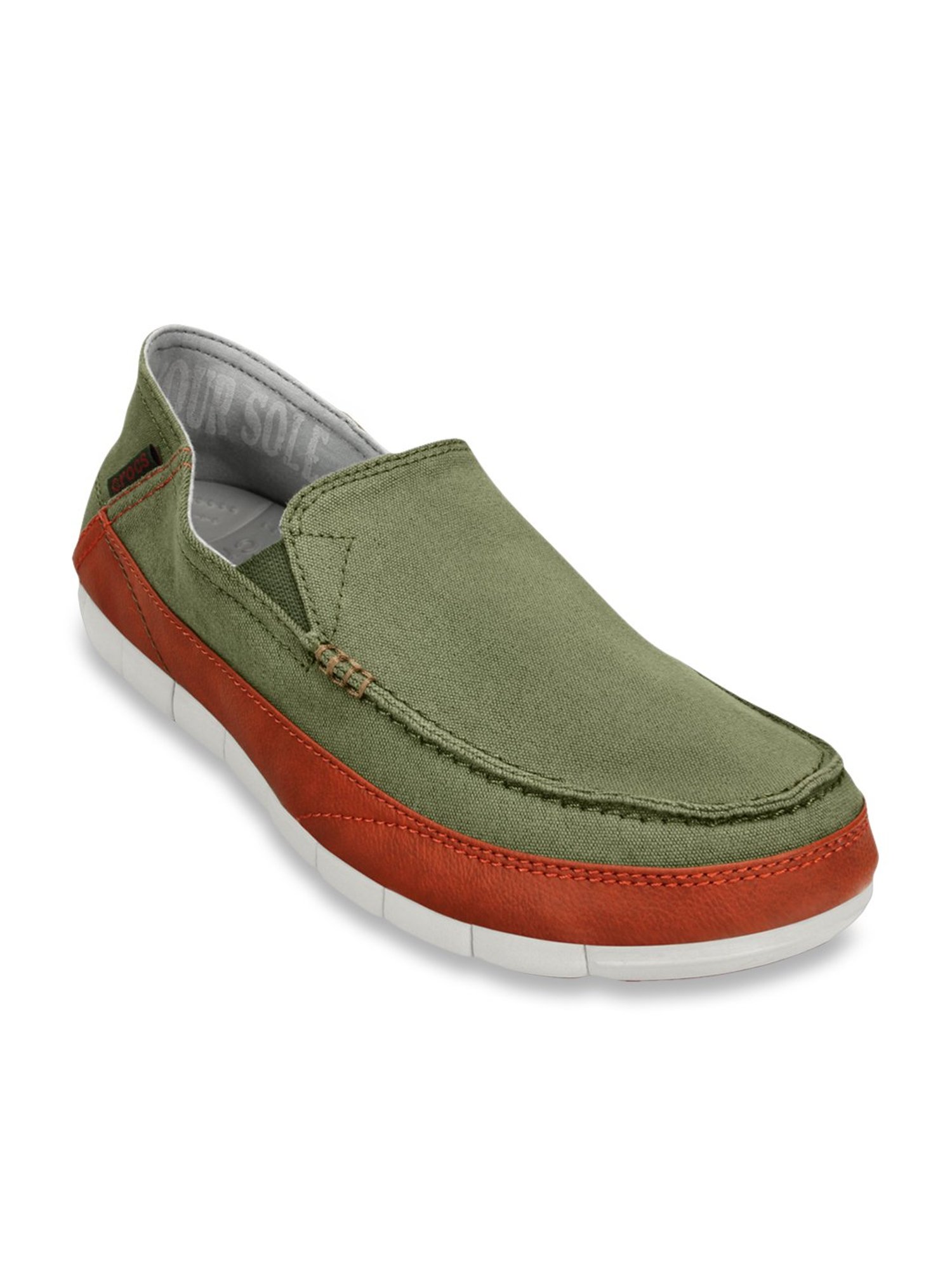 army green slip on shoes