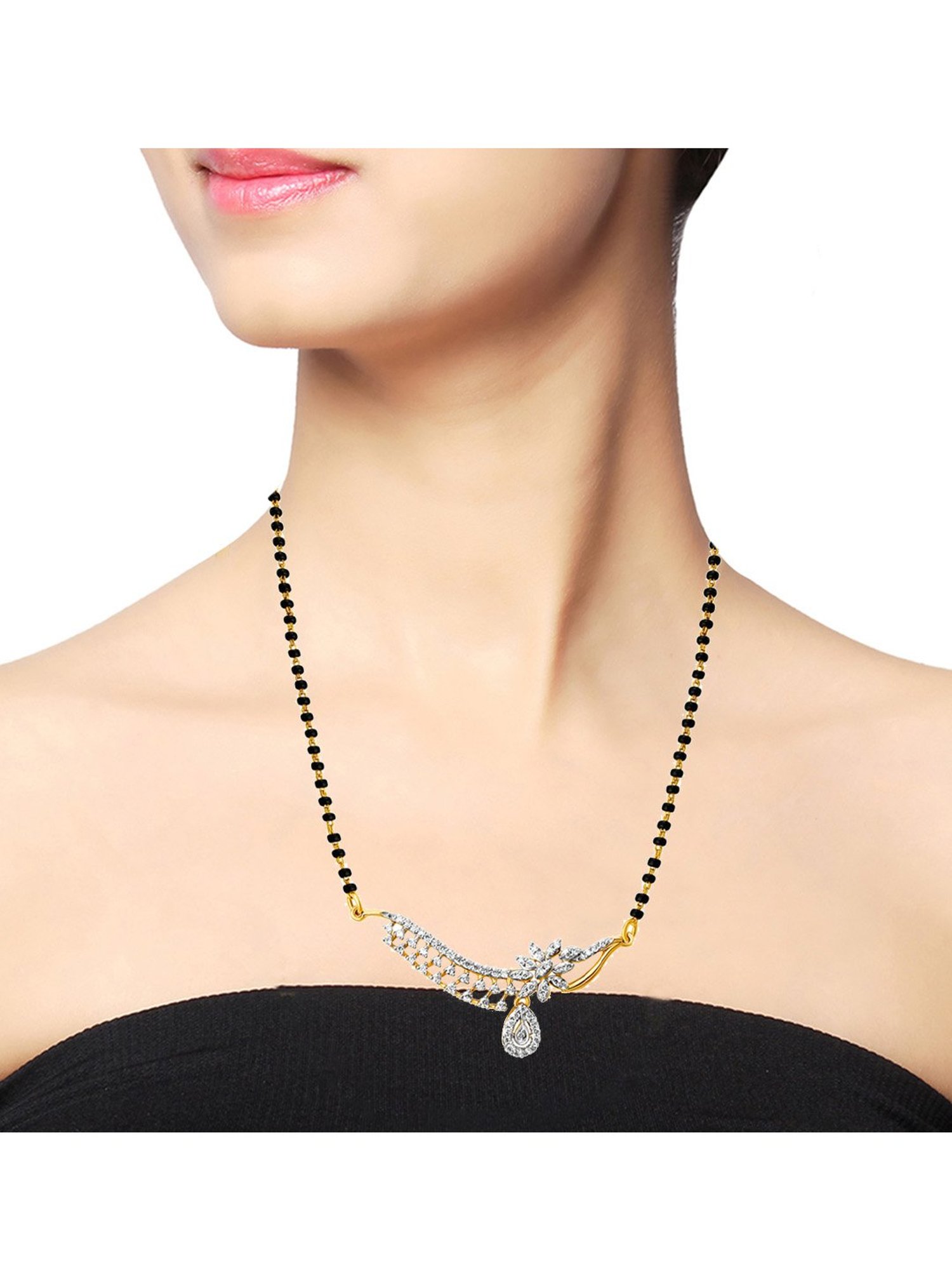 Gold black beads chains on sale tanishq