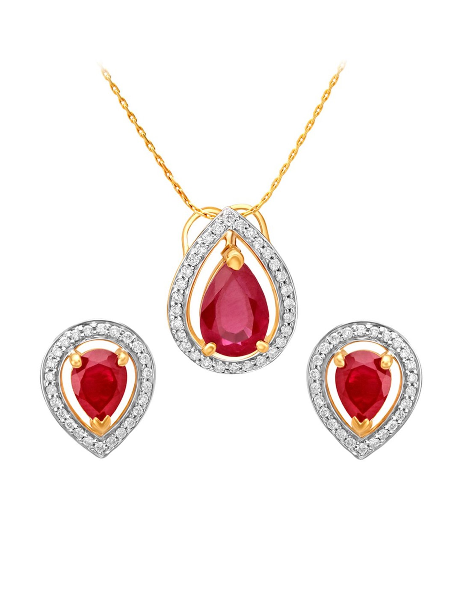 tanishq ruby diamond pendant set