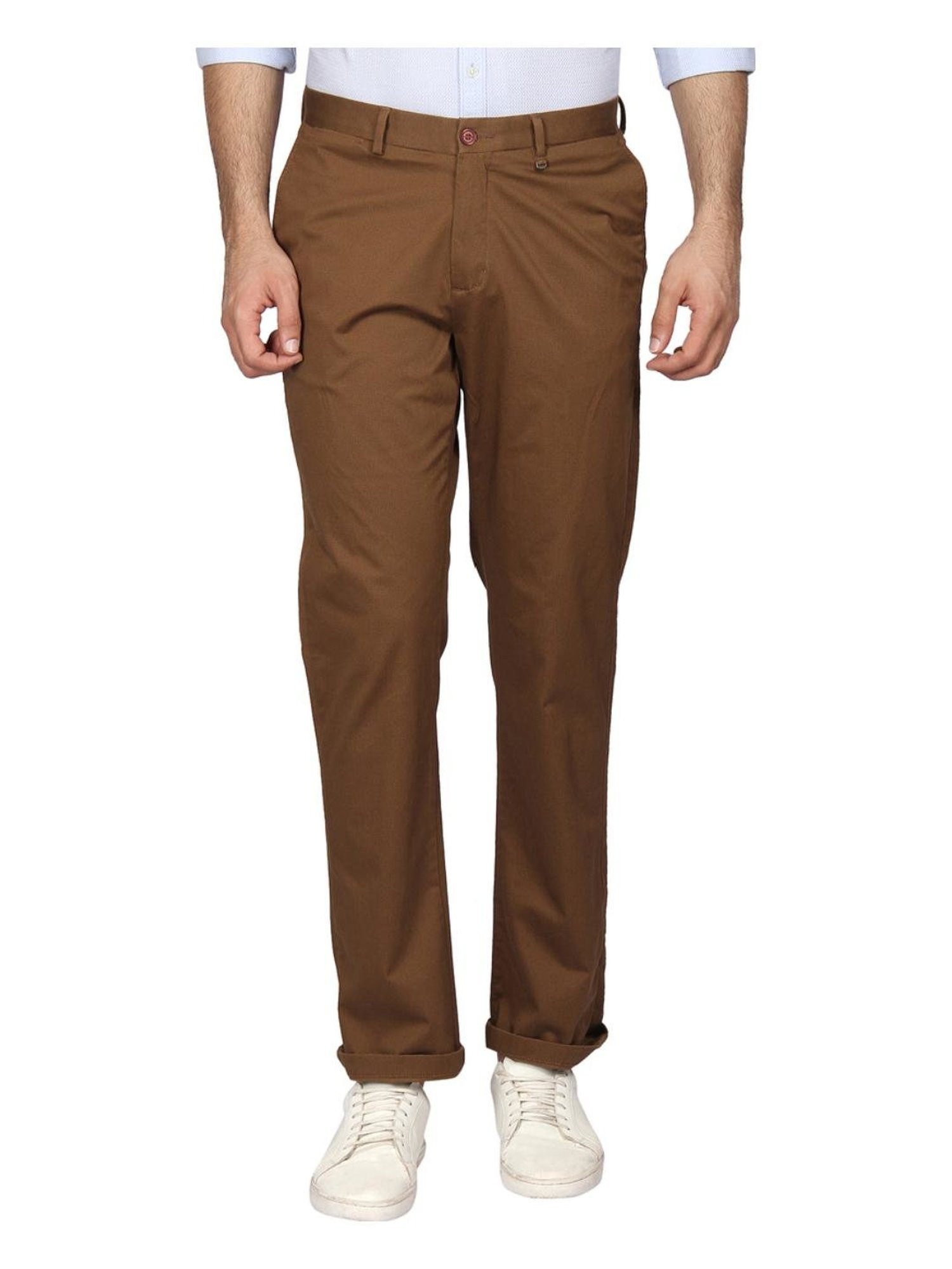 Buy Men Brown Solid Corduroy Trousers online | Looksgud.in