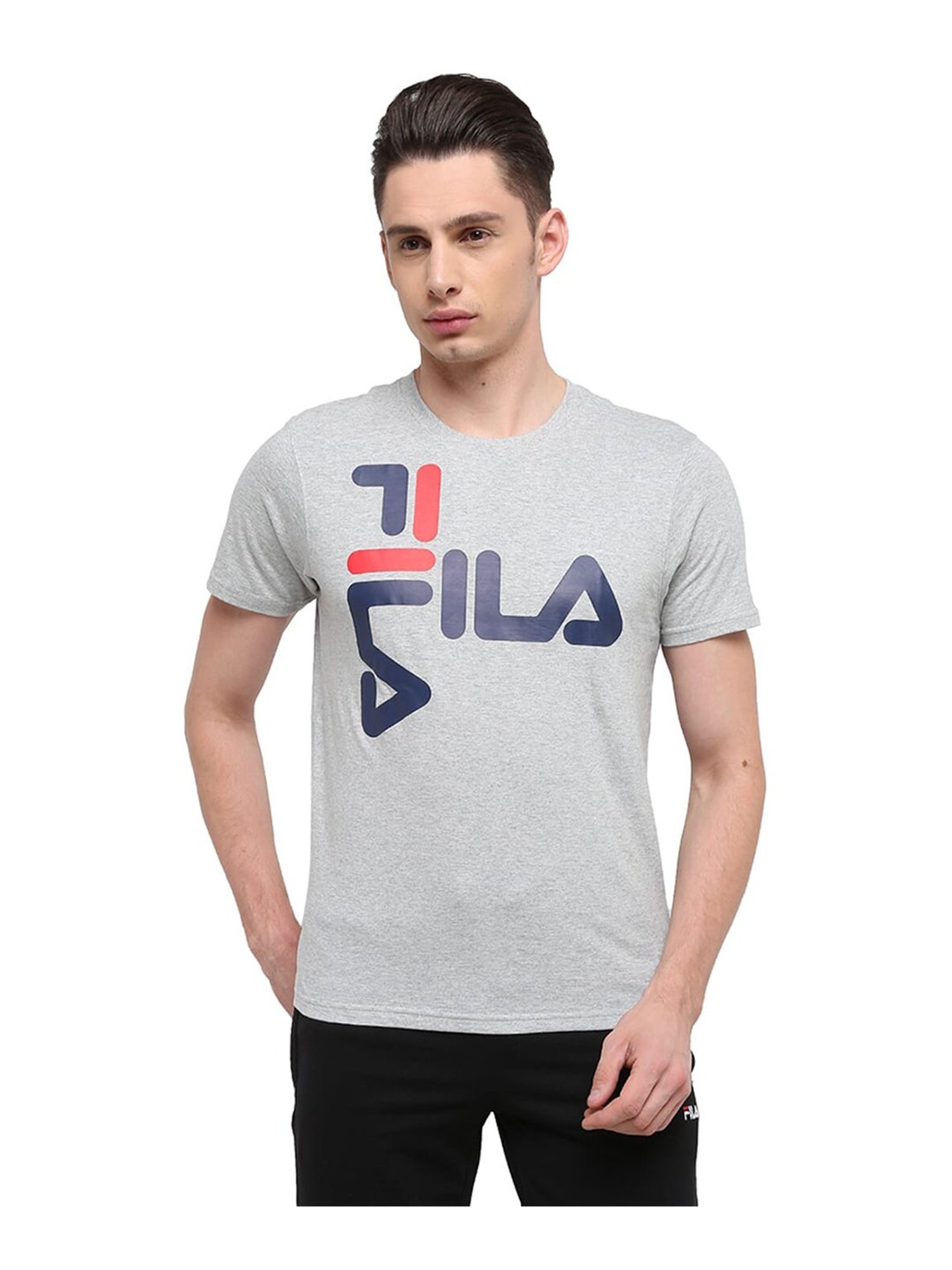 Buy Fila Grey Crew Cotton T Shirt For Men S Online Tata Cliq