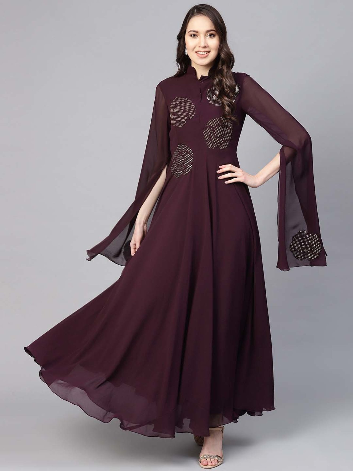 embroidered maxi dress with sleeves