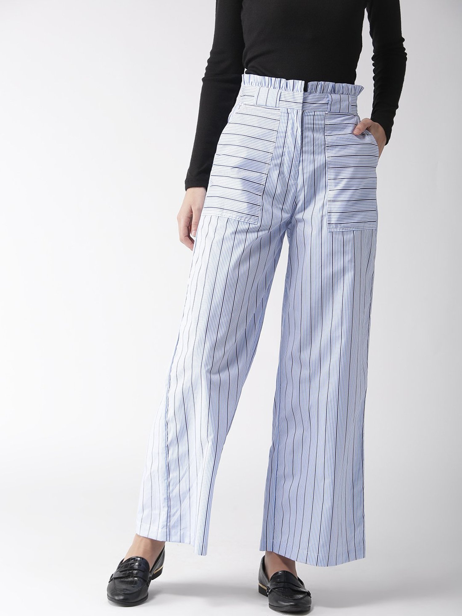 Buy Style Quotient Women Navy Blue  White Slim Fit Striped Regular Trousers 32NavyWhite at Amazonin