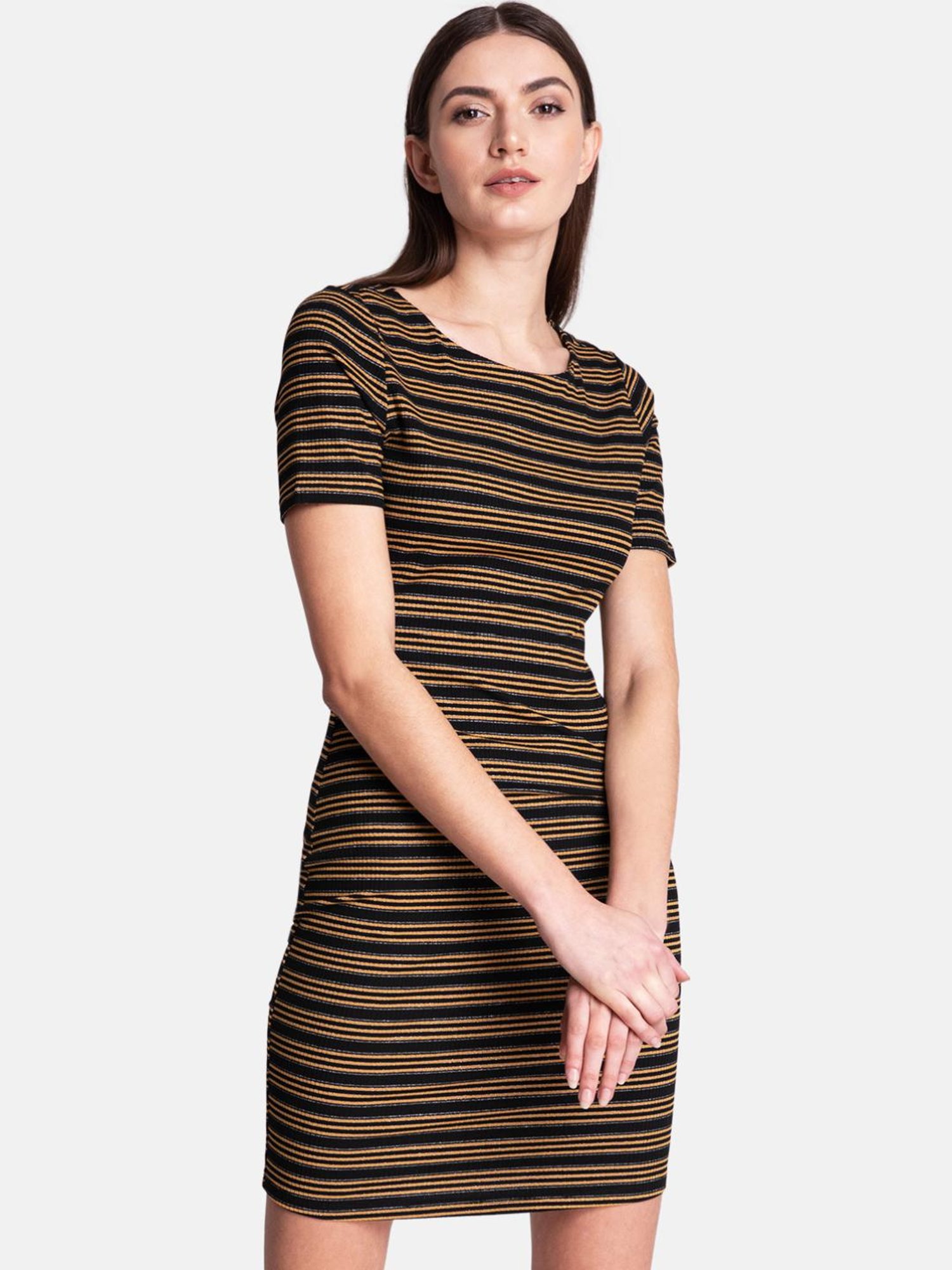 black and yellow striped dress