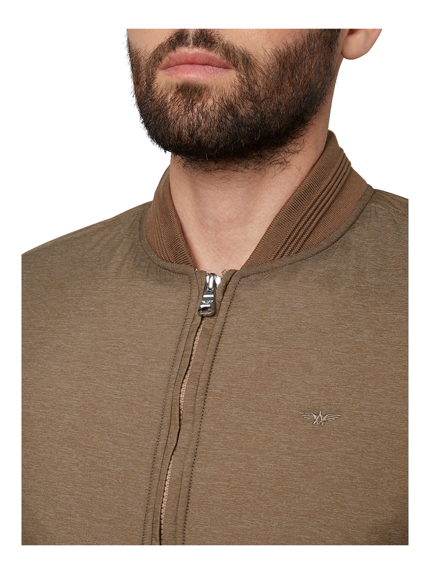 Khaki Heathered Bomber Neck Jacket 