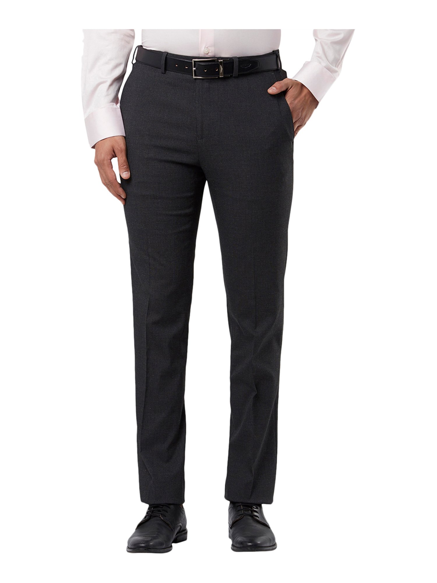 Buy Men Grey Sharp Fit SelfDesign Formal Trousers online  Looksgudin