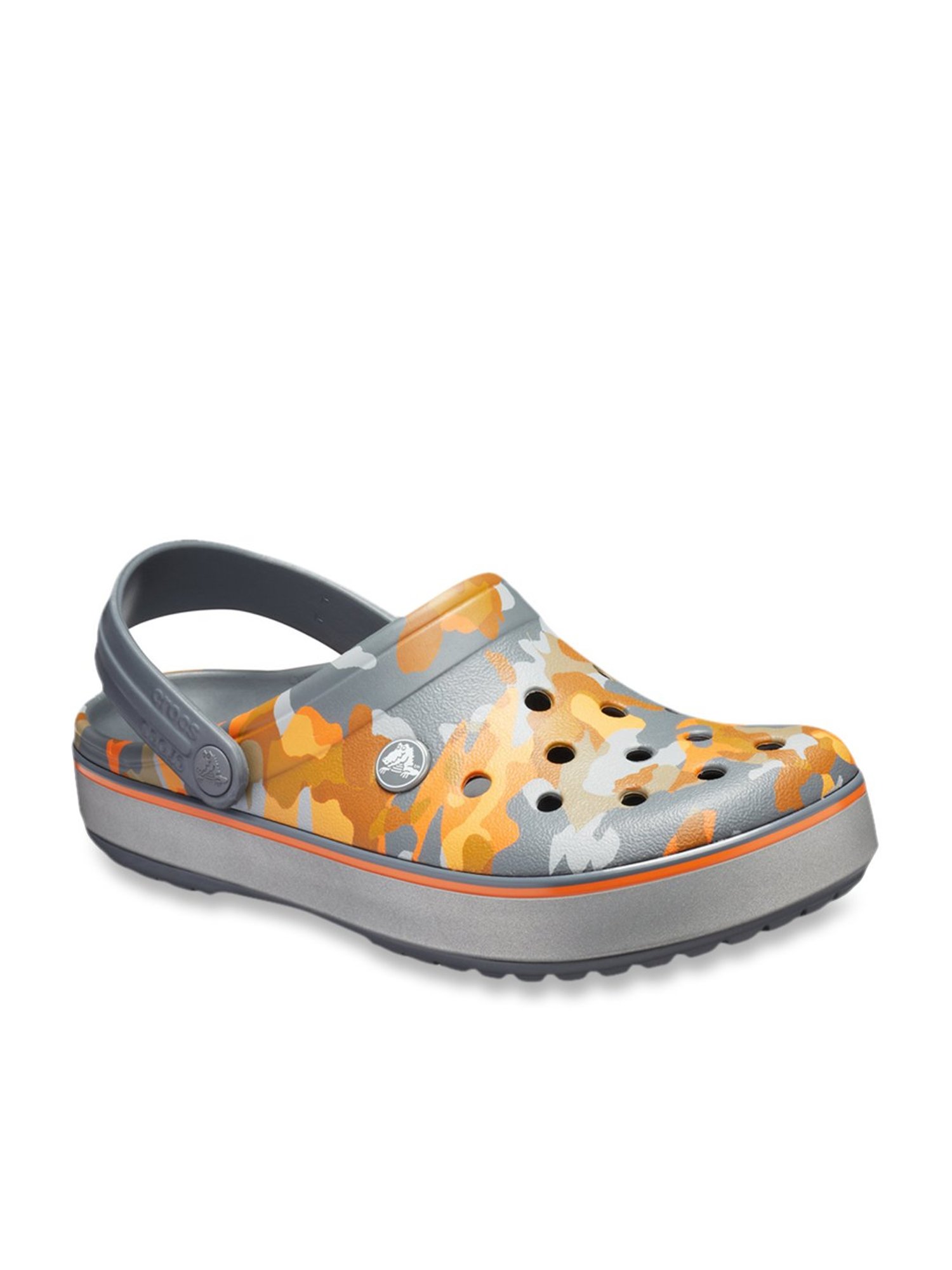 white crocs with orange strap