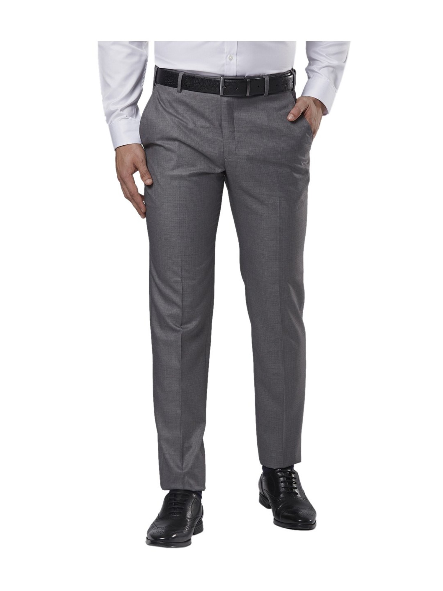 Buy Men Grey Mid Rise Slim Fit Trousers Online