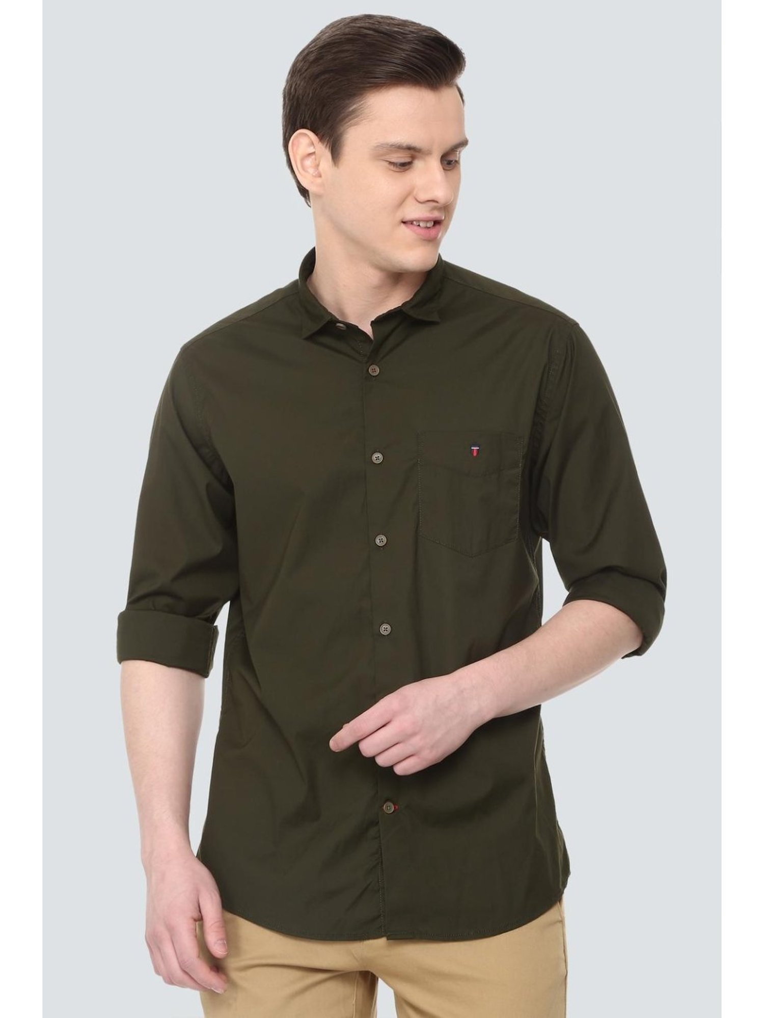 Louis Philippe Casual Shirts : Buy Louis Philippe Men Olive Full Sleeves  Casual Shirt Online