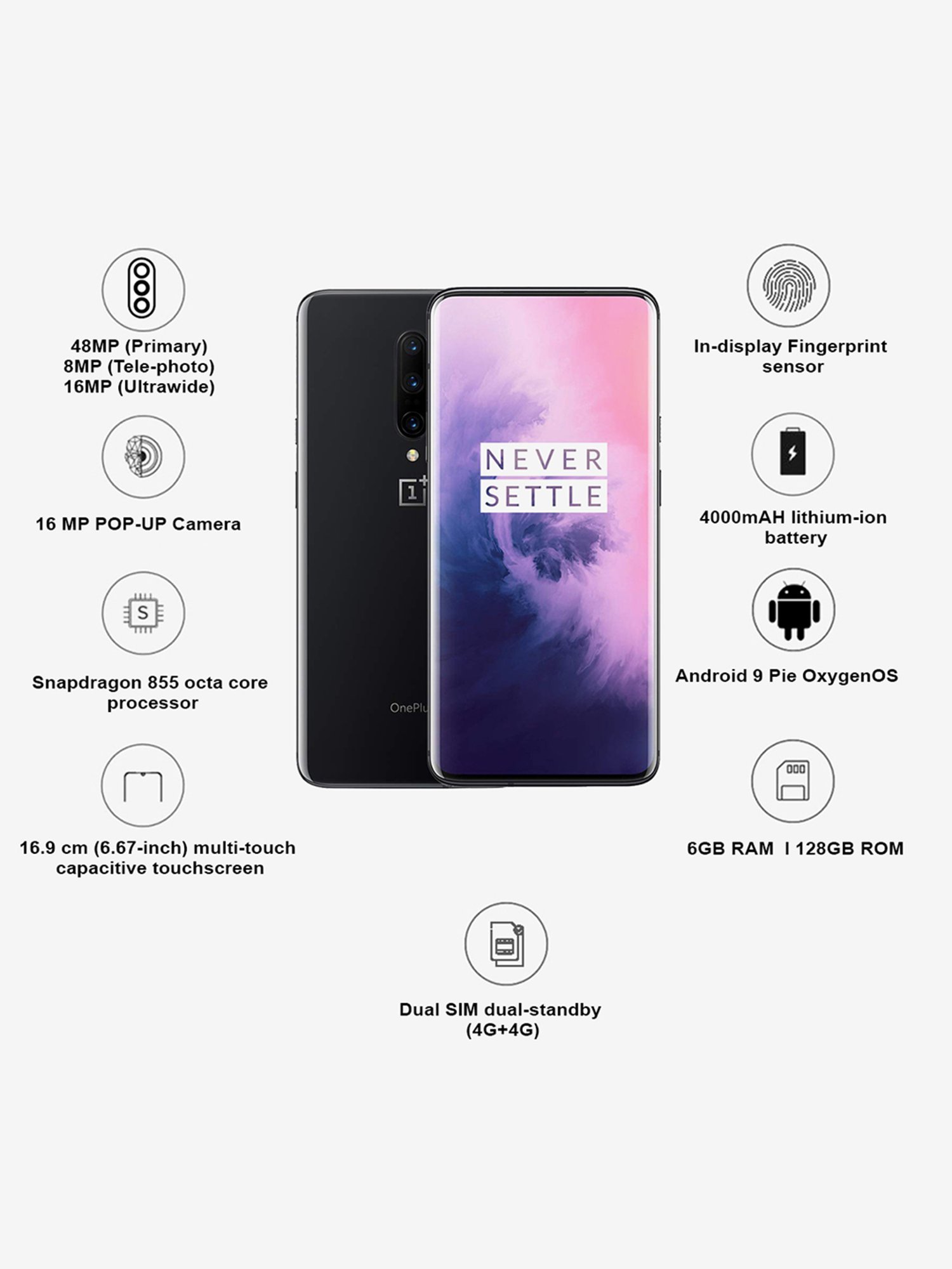 Buy Oneplus 7 Pro 128 Gb Mirror Grey 6 Gb Ram Dual Sim 4g Online At Best Prices Tata Cliq