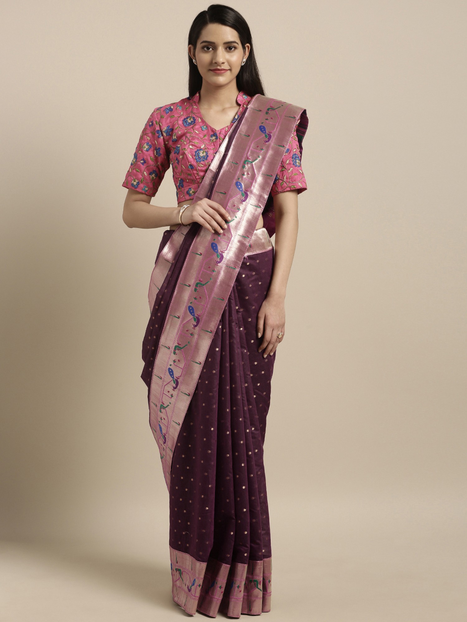 Women's Kanchipuram silk saree in Maroon dvz0002347 - Dvanza.com
