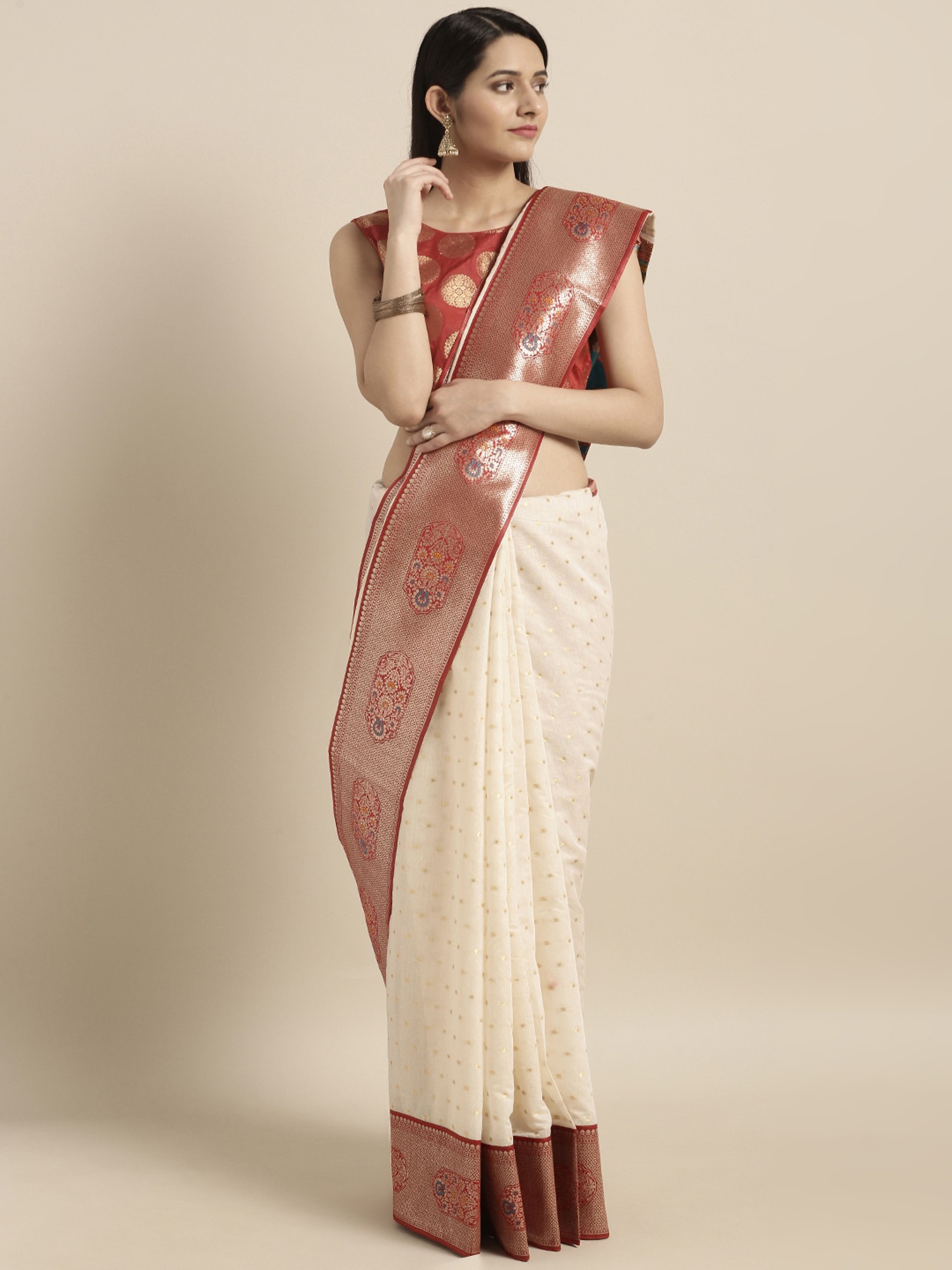 Buy online Cream Silk Paithani Saree With Blouse from ethnic wear for Women  by Sangam Prints for ₹2569 at 71% off | 2023 Limeroad.com