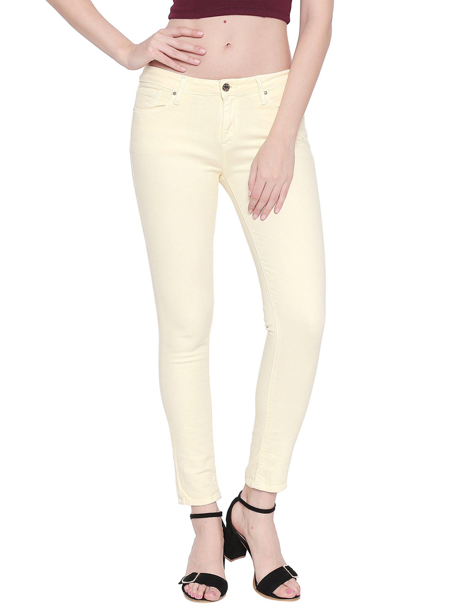 Mens Cropped Solid Jeans - White | Benetton