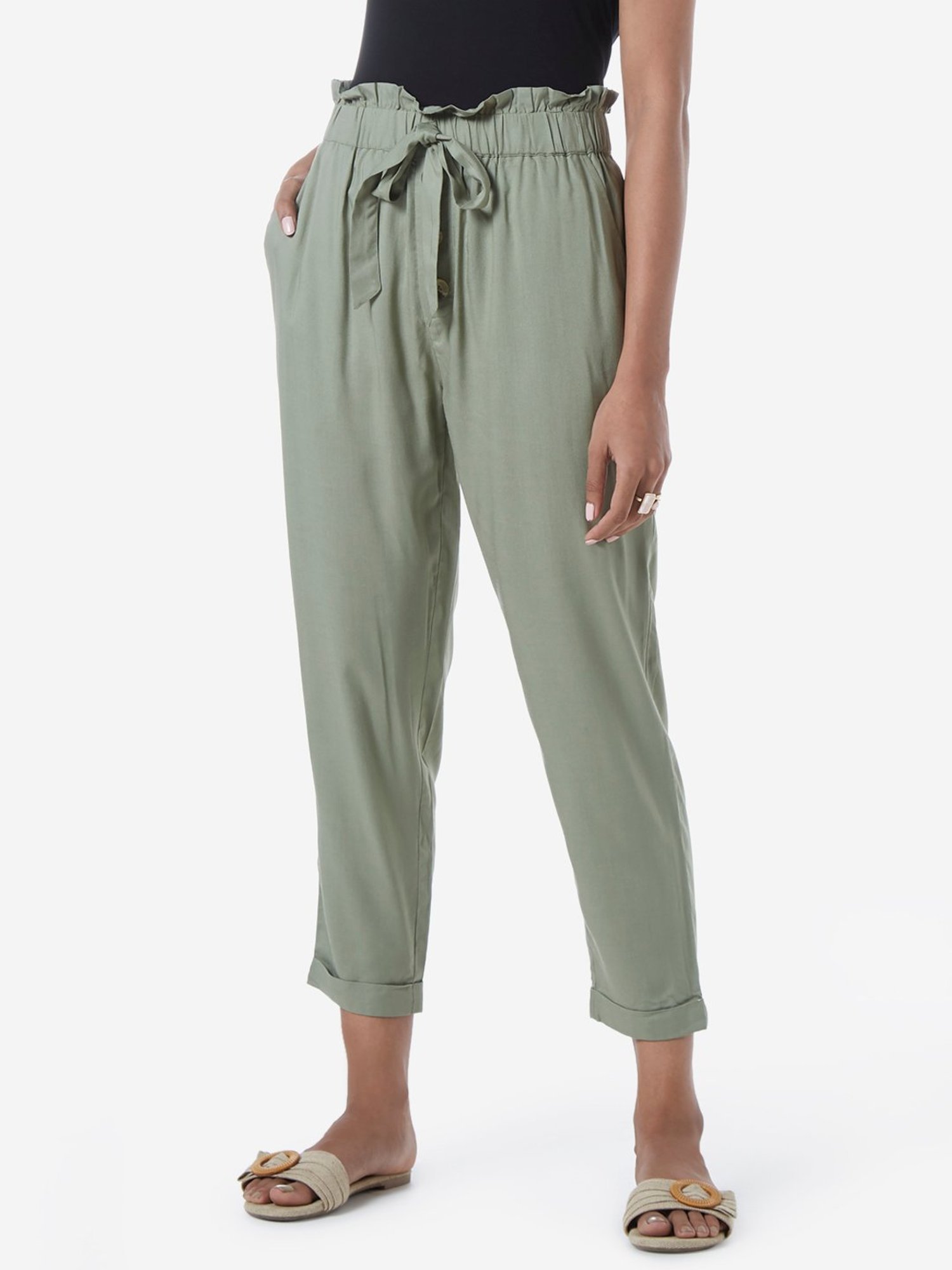 Green Paper Bag Pants  Nidhii Goyal