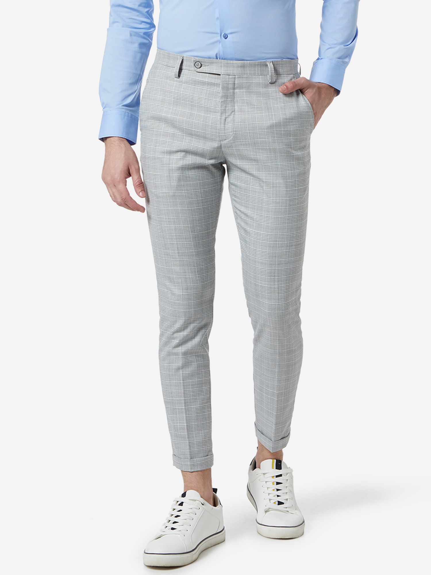Shop WES Formals Navy Striped Carrot-Fit Trousers Online – Westside