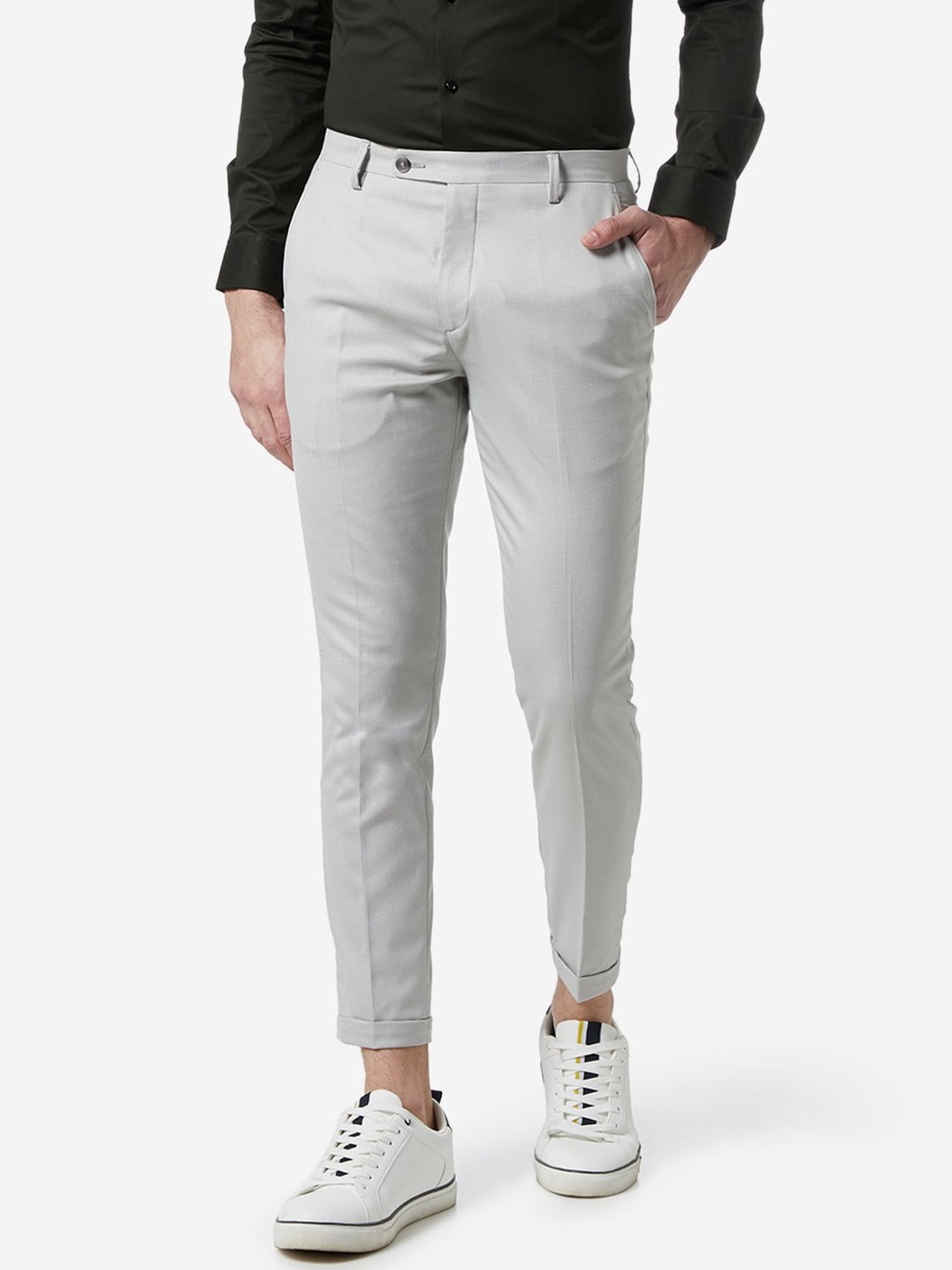Shop WES Formals Grey Melange CarrotFit Trousers Online  Westside