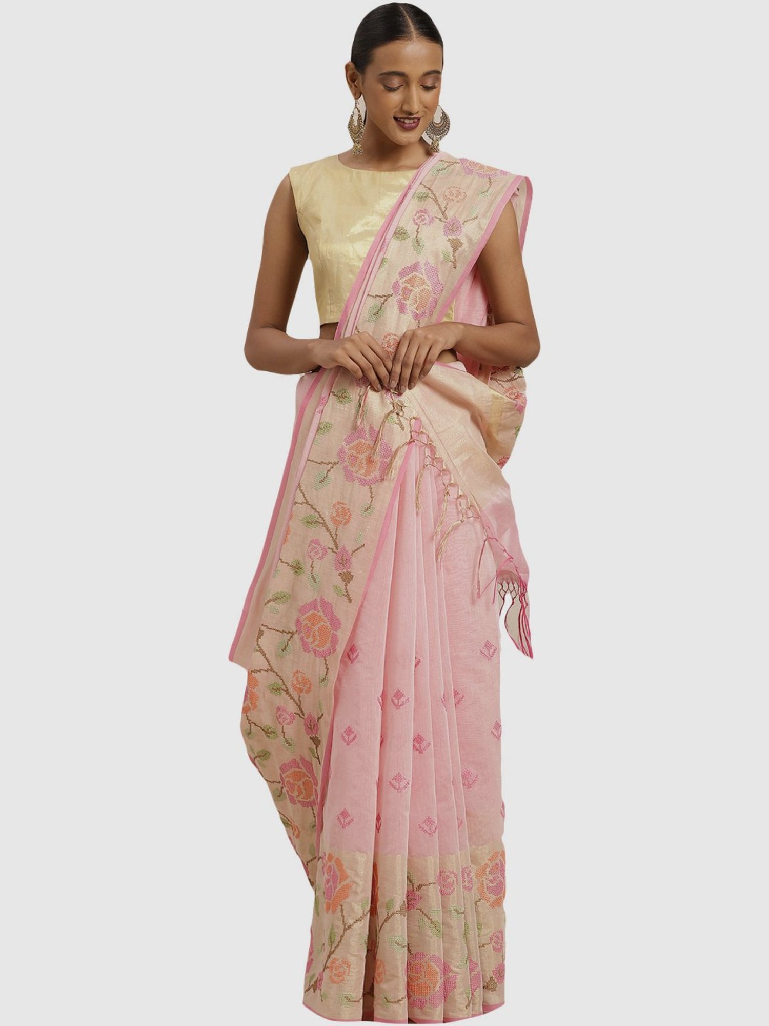 baby pink mekhela sador