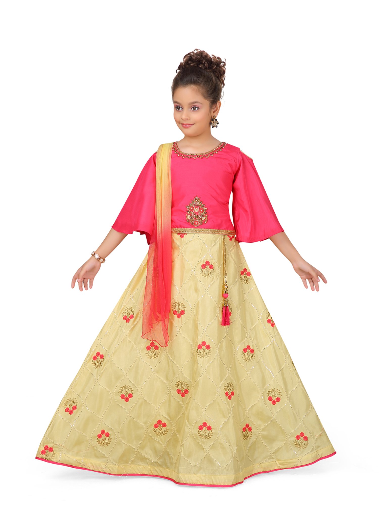 Aarika girls yellow-cream colour solid pattern lehenga choli set - Aarika -  4201420