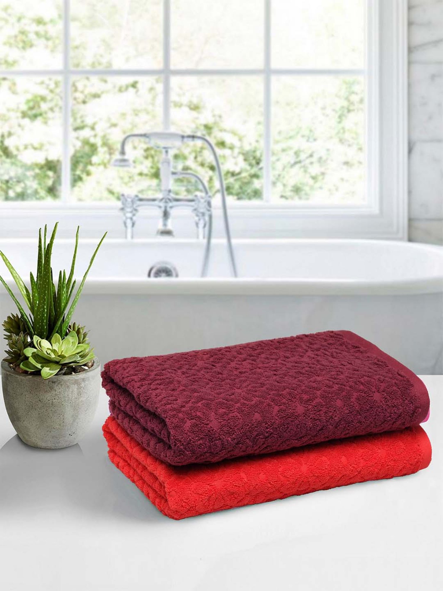 Trident Maroon Red Cotton 600 Gsm Bath Towel Set From Trident At Best Prices On Tata Cliq