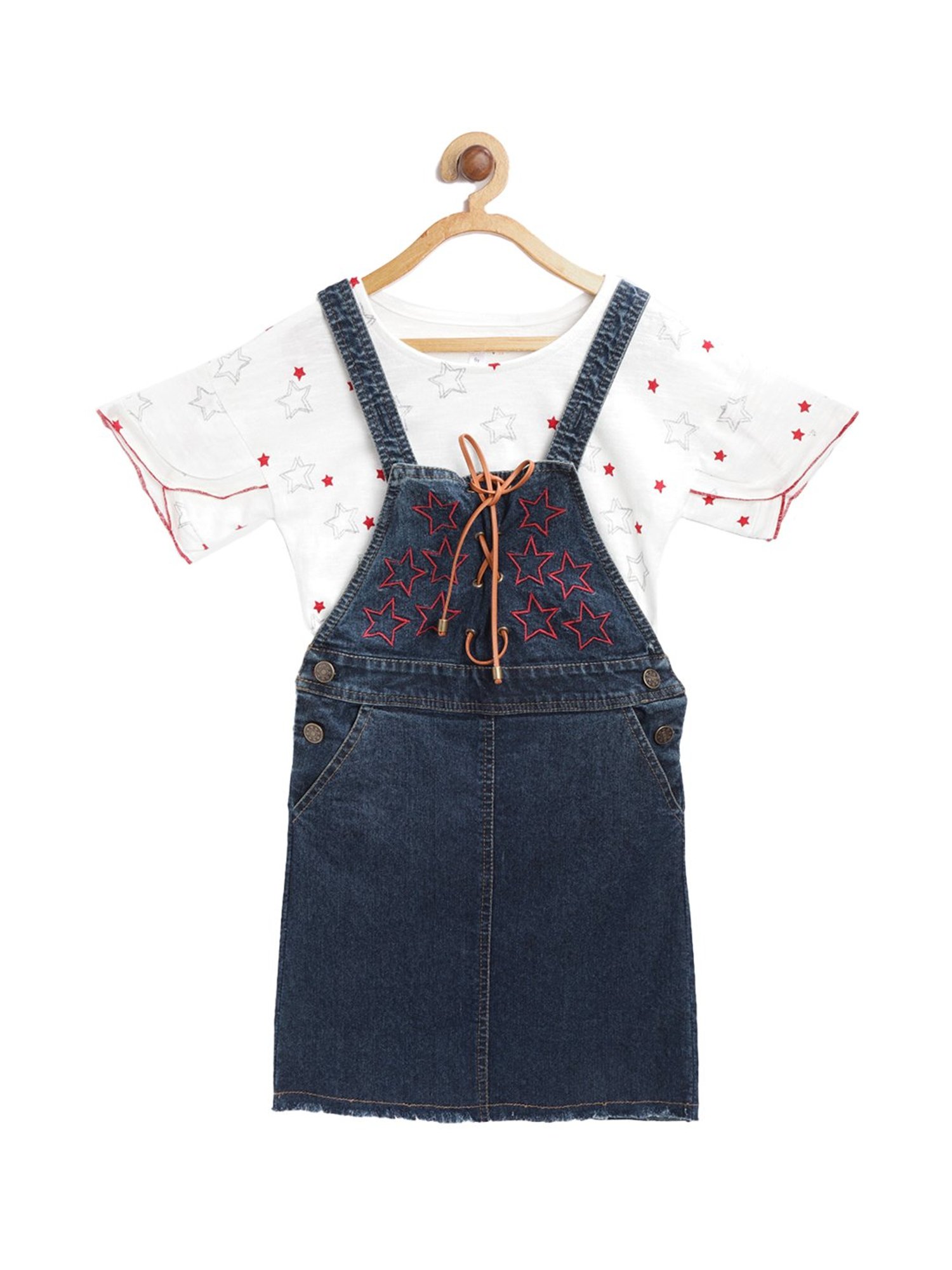 Buy little PANDA Baby Girls Denim Dungaree & Cotton T-Shirt Midi Dress,  Blue, 0-6 Months at Amazon.in