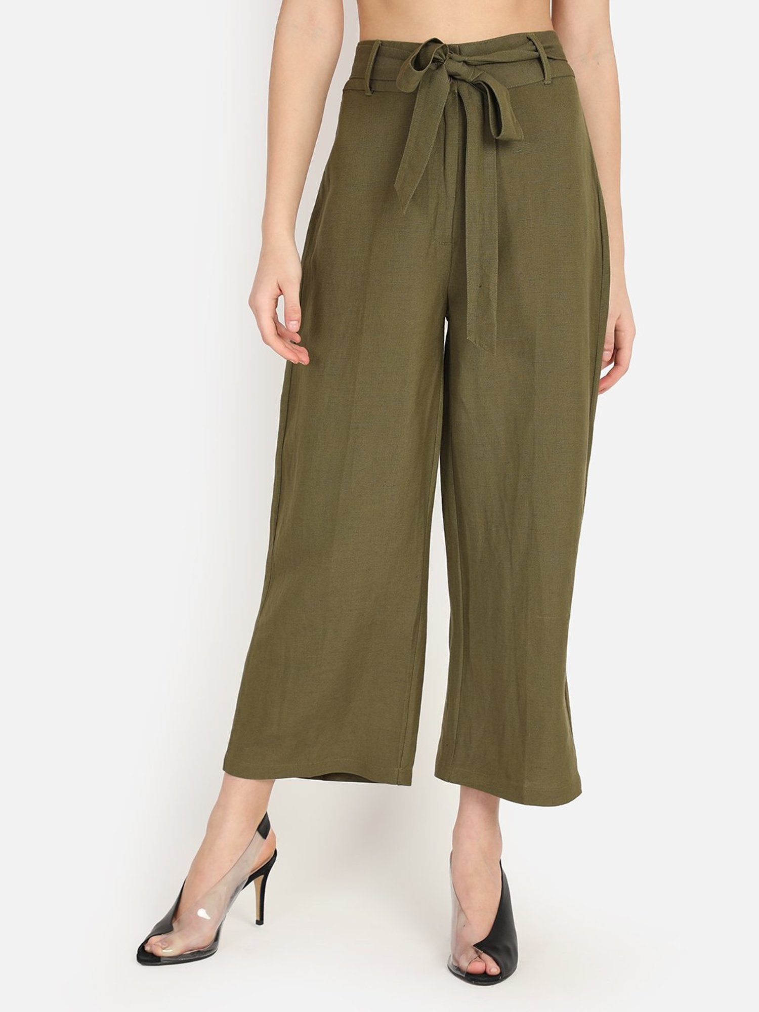 Buy COVER STORY Off White Solid Cotton Womens Trousers | Shoppers Stop