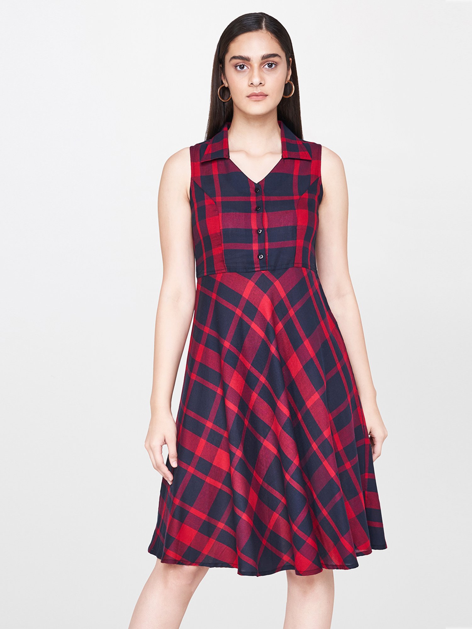 red and black check frock