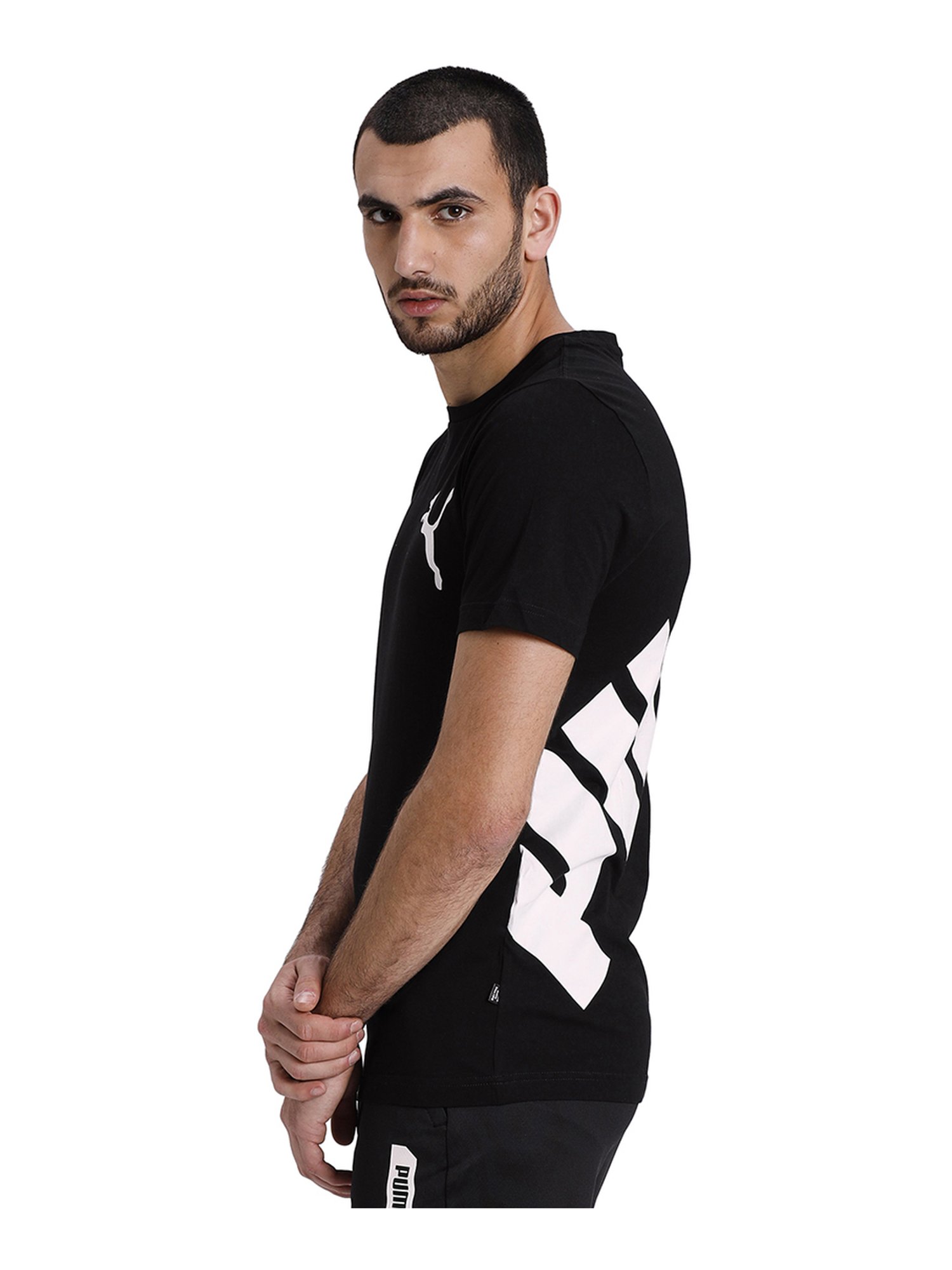 Buy Puma Black Cotton Regular Fit T-Shirt for Mens Online @ Tata CLiQ