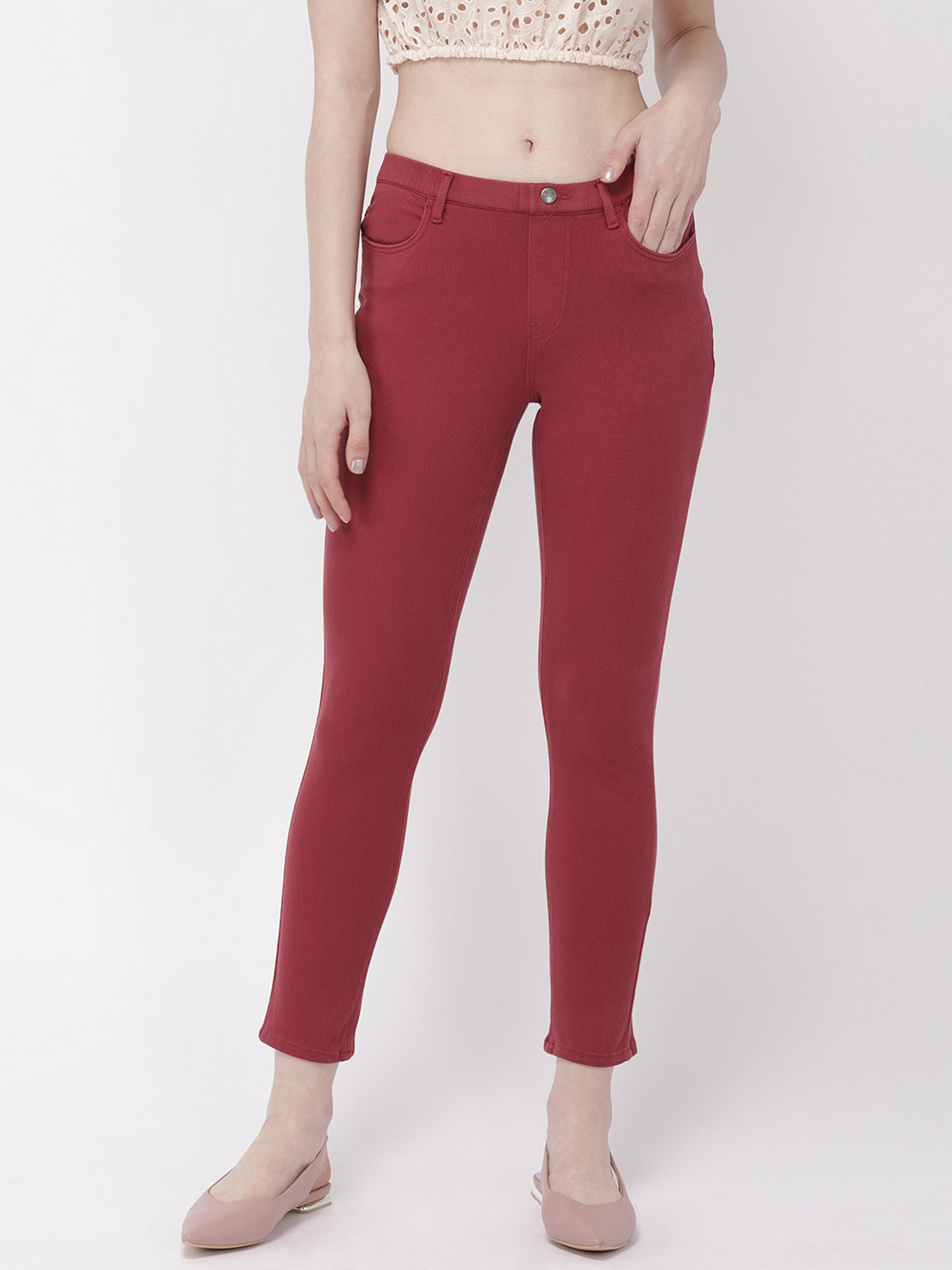Buy Go Colors! Blush Pink Mid Rise Jeggings for Women Online @ Tata CLiQ