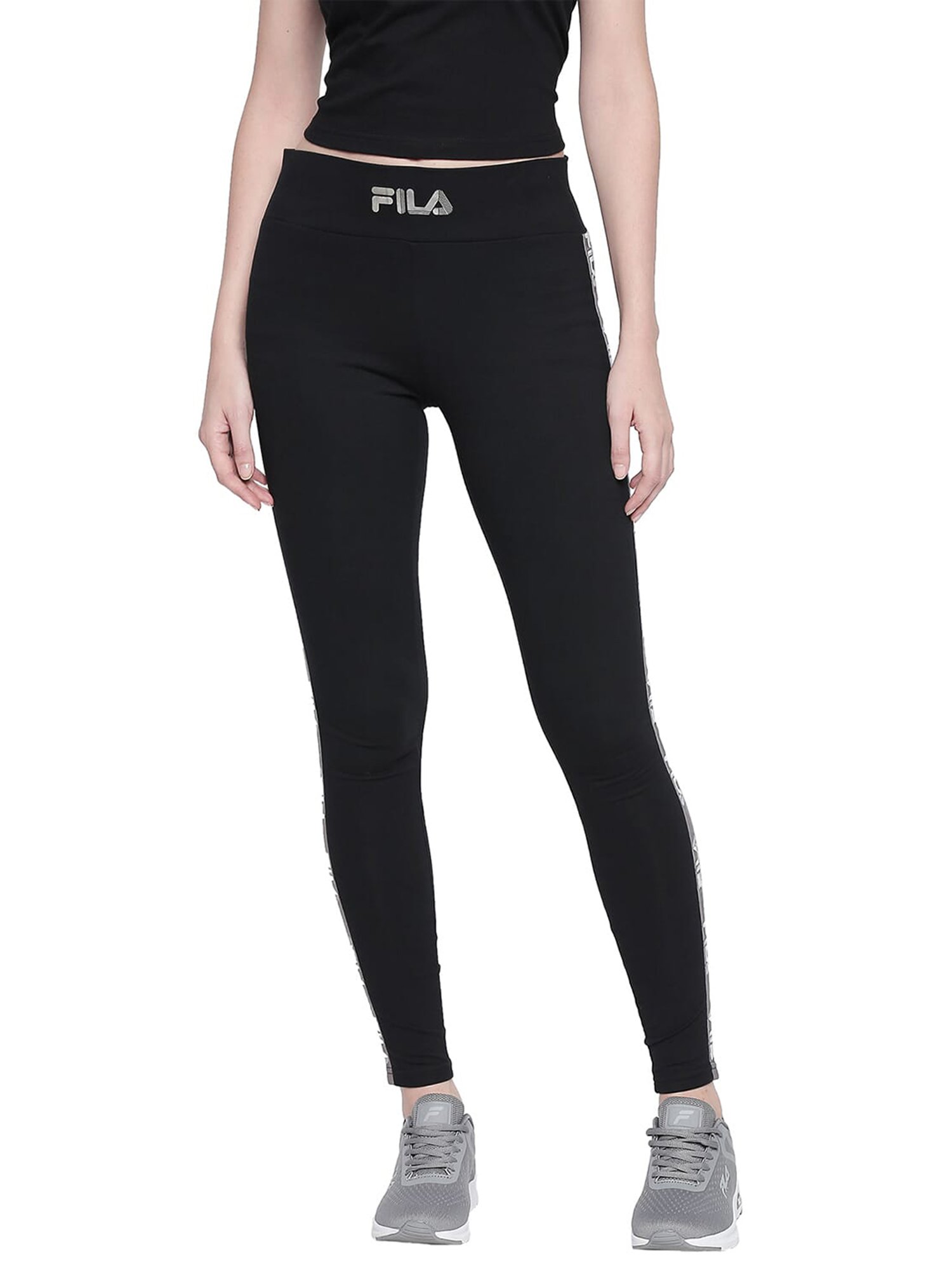 Buy FILA Black Regular Fit Cotton Blend Womens Activewear Tights  Shoppers  Stop