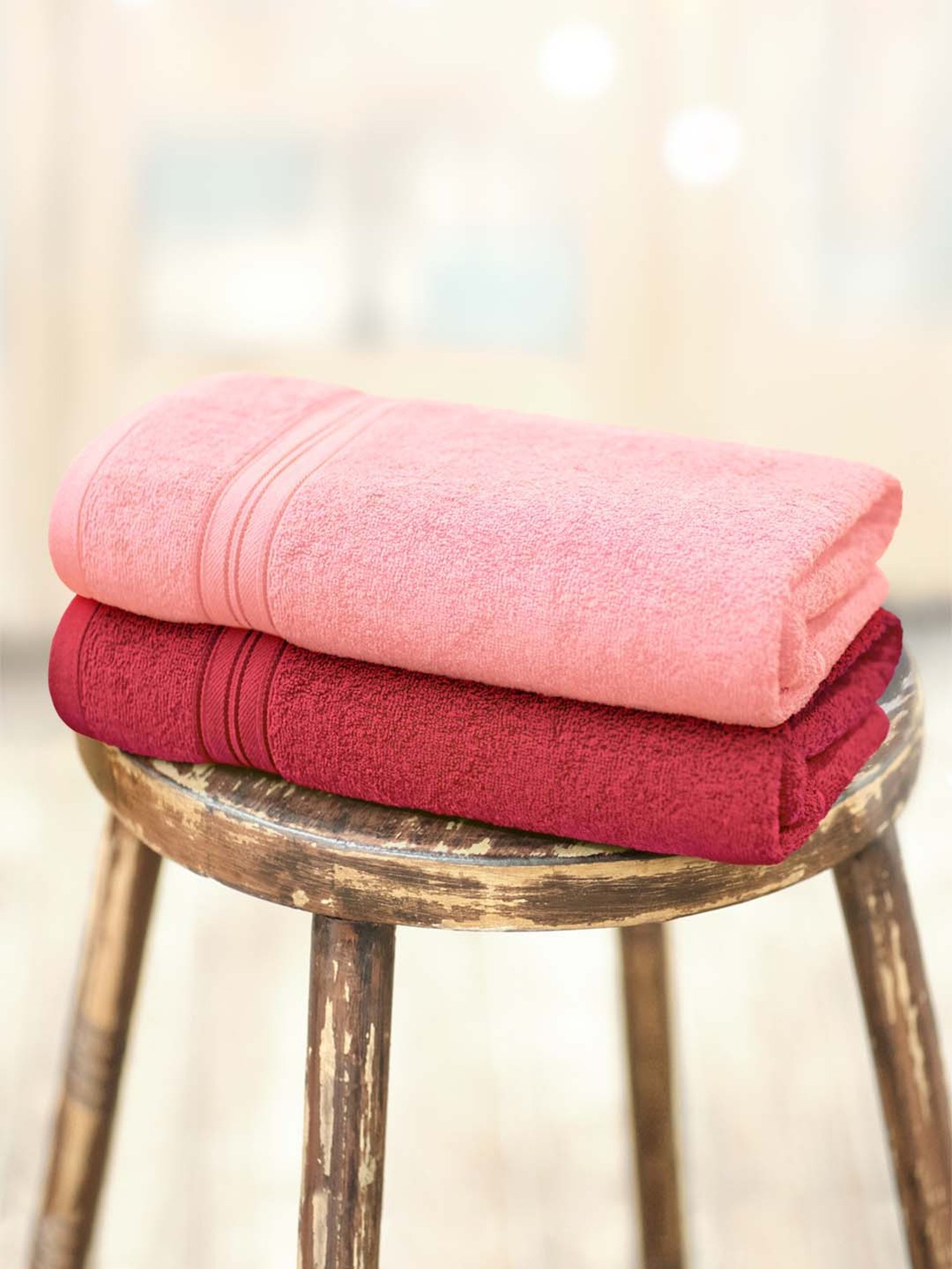 Buy Swiss Republic Red & Pink 480 GSM Bath Towels - Pack of 2 at
