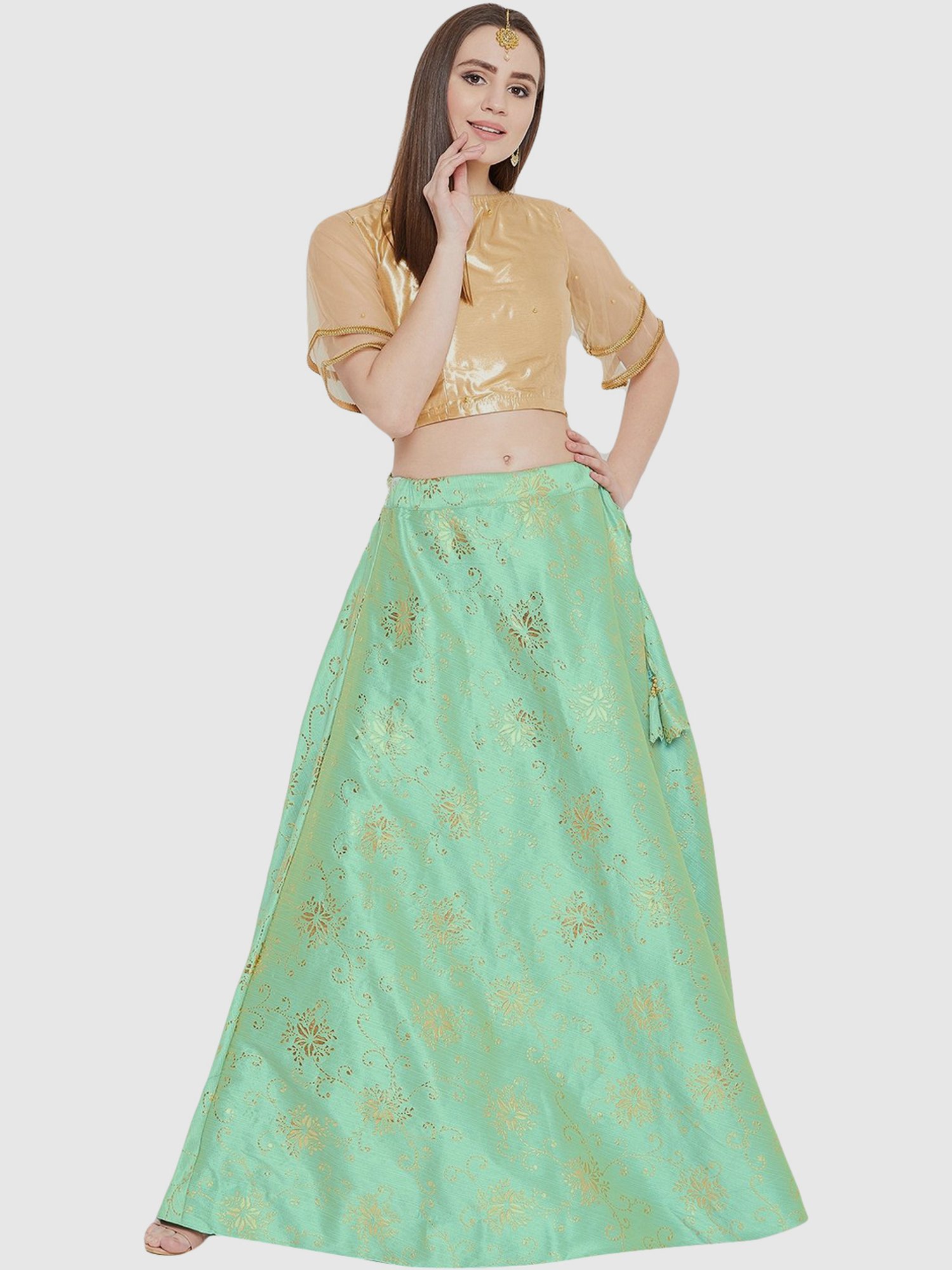 SHUBHKALA Green Embellished Lehenga and Choli Set With Dupatta