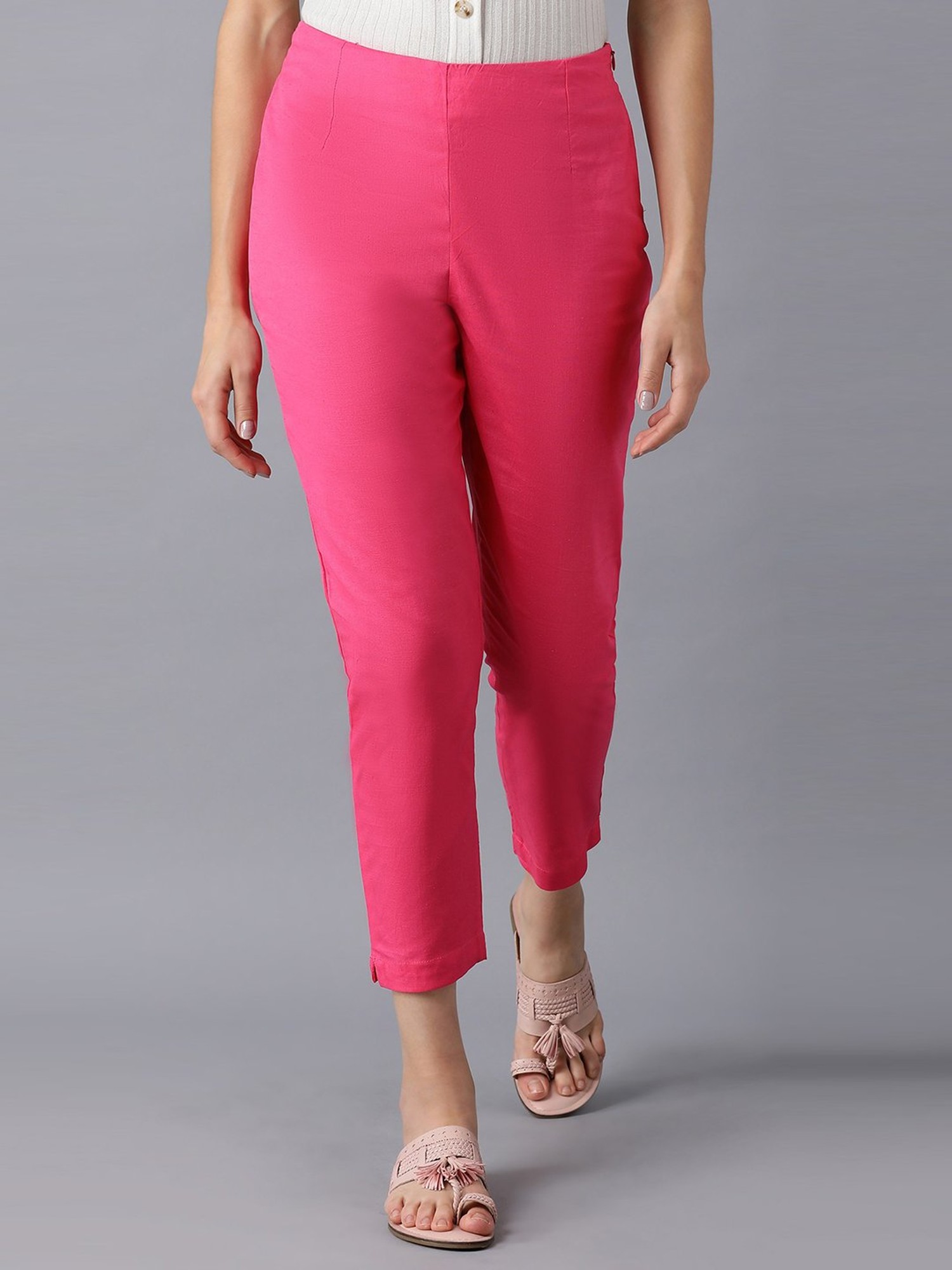 Buy GO COLORS Shocking Pink Womens Solid Shiny Pants | Shoppers Stop