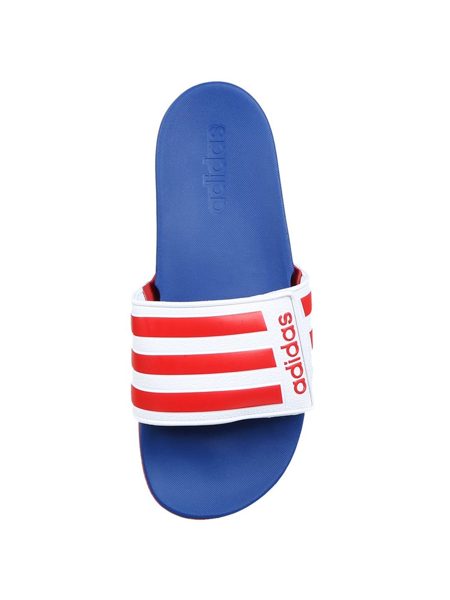 Red white and blue adidas online slides